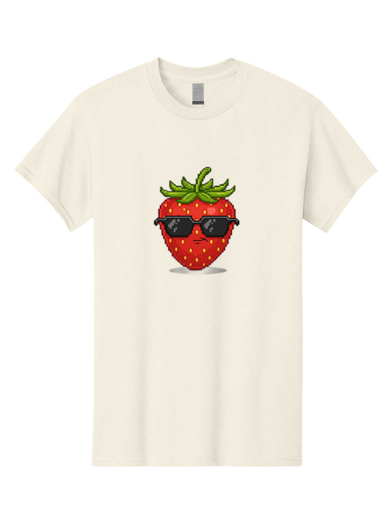 Strawberry-In-Sunglasses Men'S Graphic Tee, 100% Cotton, Comfortable Casual Summer Wear, Machine Washable, Cool Strawberry, Pixel Art, Sunglasses, Red Fruit, Yellow Seeds, Cartoon Character, Fun Design, Summertime Vibe, Pixelated Style Bac478