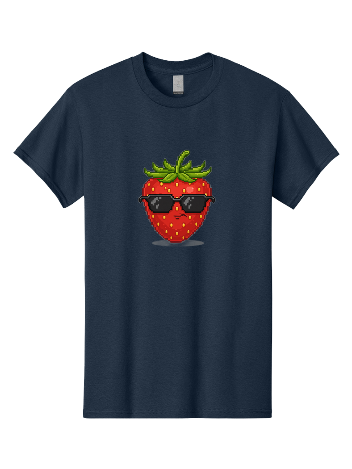Strawberry-In-Sunglasses Men'S Graphic Tee, 100% Cotton, Comfortable Casual Summer Wear, Machine Washable, Cool Strawberry, Pixel Art, Sunglasses, Red Fruit, Yellow Seeds, Cartoon Character, Fun Design, Summertime Vibe, Pixelated Style Bac478