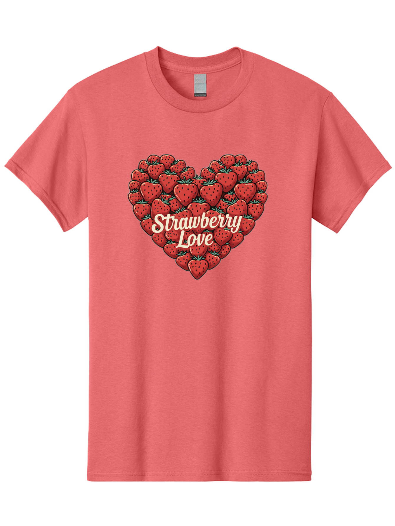 Strawberry-Love Men'S Graphic Tee, 100% Cotton, Comfortable Casual Summer Wear, Machine Washable, Strawberry Heart, Fruit Love, Red Strawberries, Sweet Treats, Tasty Fruits, Summer Fruits, Heart-Shaped Strawberries, Strawberry Graphics Bac479