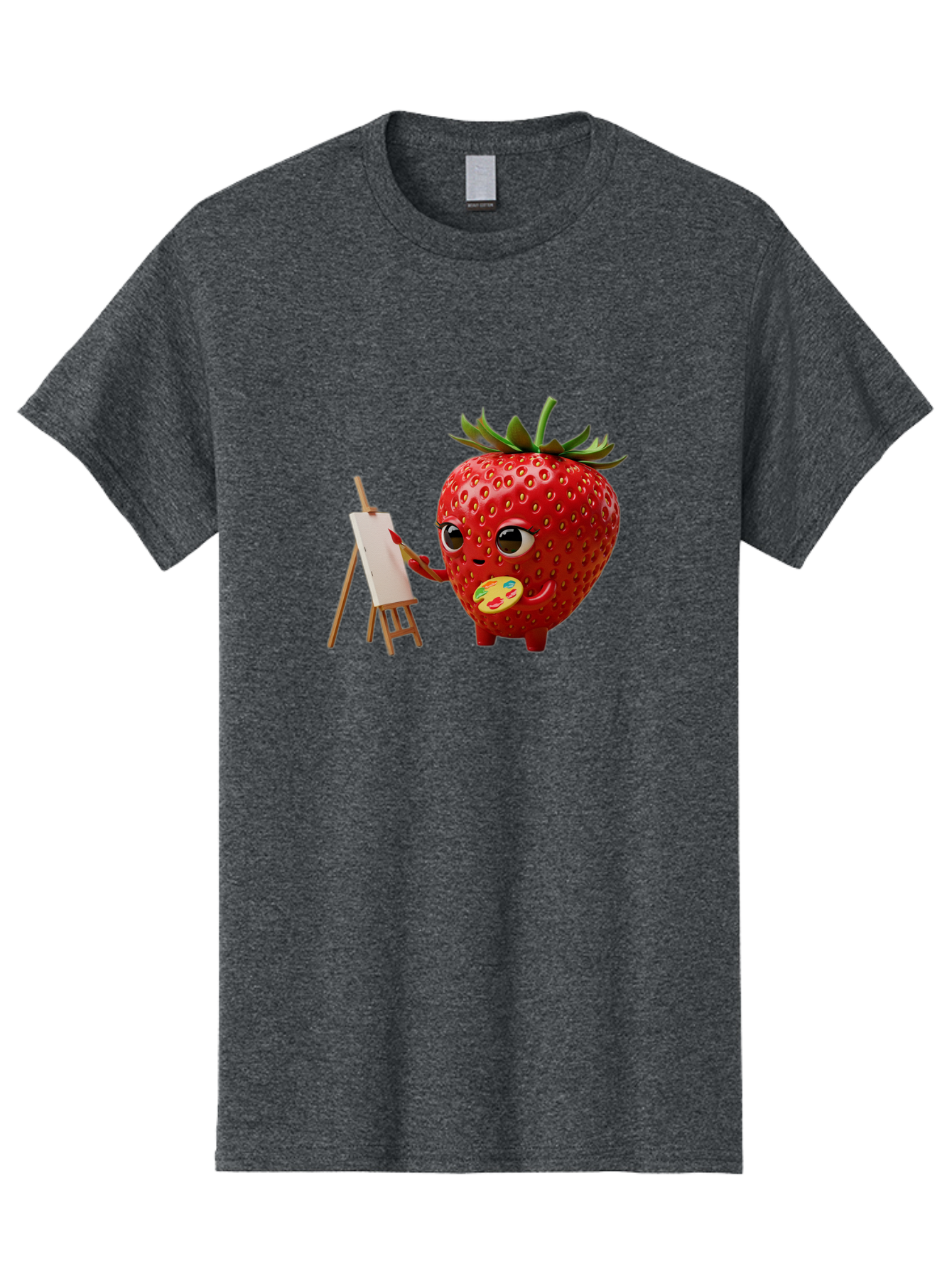 Strawberry-Painter Men'S Graphic Tee, 100% Cotton, Comfortable Casual Summer Wear, Machine Washable, Cartoon Strawberry Character, Painting On An Easel, Creative Art, Colorful Palette, Fruit Illustration, Vibrant Red Strawberry, Bac480