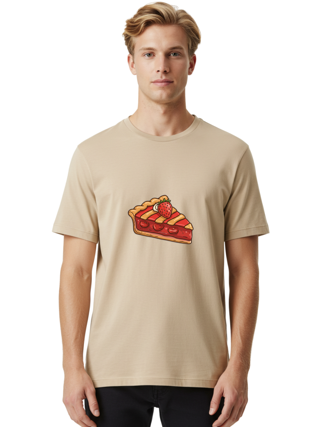 Strawberry-Pie-Slice Men'S Graphic Tee, 100% Cotton, Comfortable Casual Summer Wear, Machine Washable, Strawberry Pie, Sweet Treat, Dessert, Fruit Filling, Pastry Crust, Strawberry Topping, Sweet Strawberry, Baked Goods, Homemade Pie, Bac481
