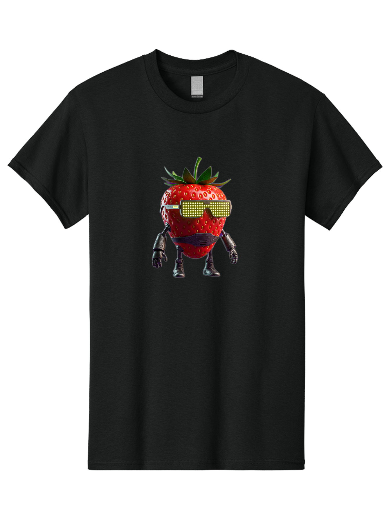 Strawberry-Robot Men'S Graphic Tee, 100% Cotton, Comfortable Casual Summer Wear, Machine Washable, Strawberry Robot, Futuristic Design, Cybernetic Enhancements, Led Glasses, Robotic Limbs, Strawberry Character, Digital Art, Bac483