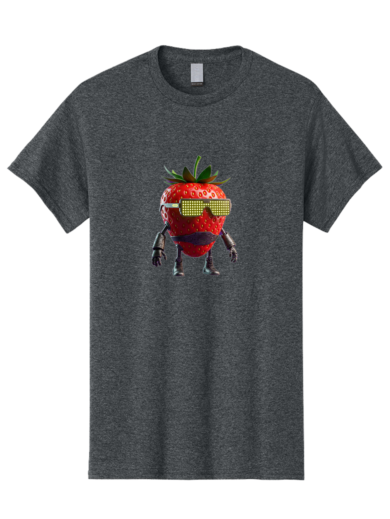 Strawberry-Robot Men'S Graphic Tee, 100% Cotton, Comfortable Casual Summer Wear, Machine Washable, Strawberry Robot, Futuristic Design, Cybernetic Enhancements, Led Glasses, Robotic Limbs, Strawberry Character, Digital Art, Bac483