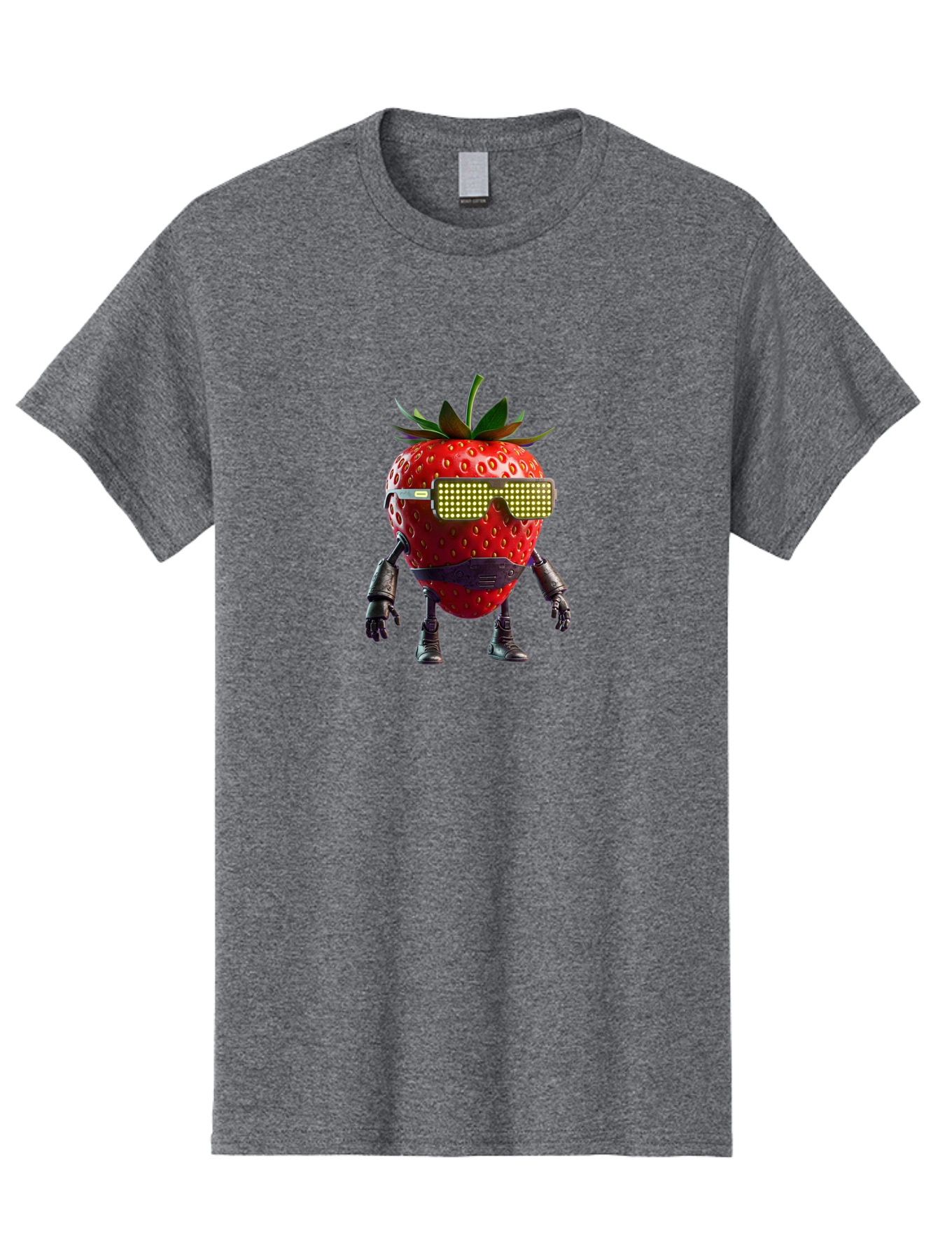 Strawberry-Robot Men'S Graphic Tee, 100% Cotton, Comfortable Casual Summer Wear, Machine Washable, Strawberry Robot, Futuristic Design, Cybernetic Enhancements, Led Glasses, Robotic Limbs, Strawberry Character, Digital Art, Bac483