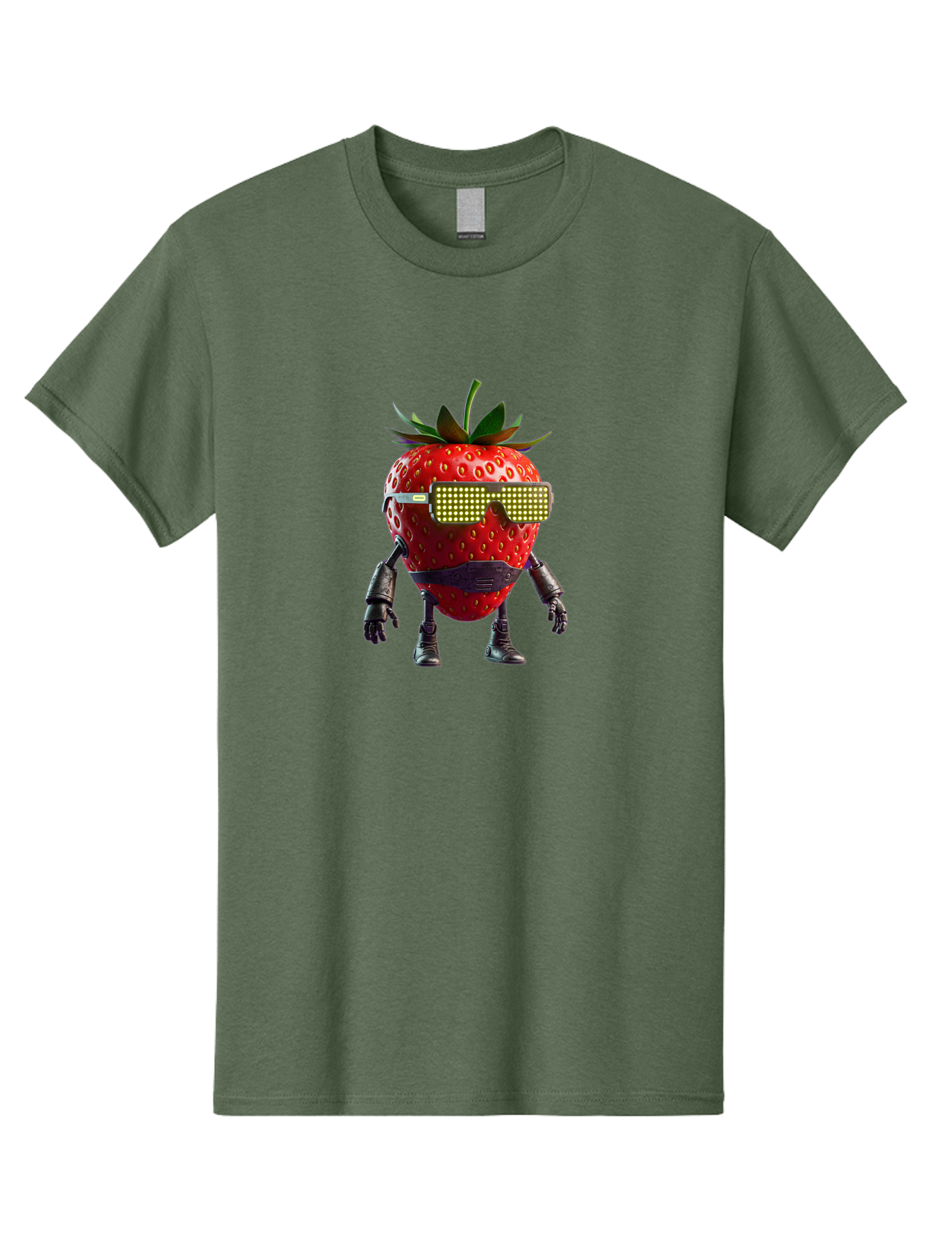 Strawberry-Robot Men'S Graphic Tee, 100% Cotton, Comfortable Casual Summer Wear, Machine Washable, Strawberry Robot, Futuristic Design, Cybernetic Enhancements, Led Glasses, Robotic Limbs, Strawberry Character, Digital Art, Bac483