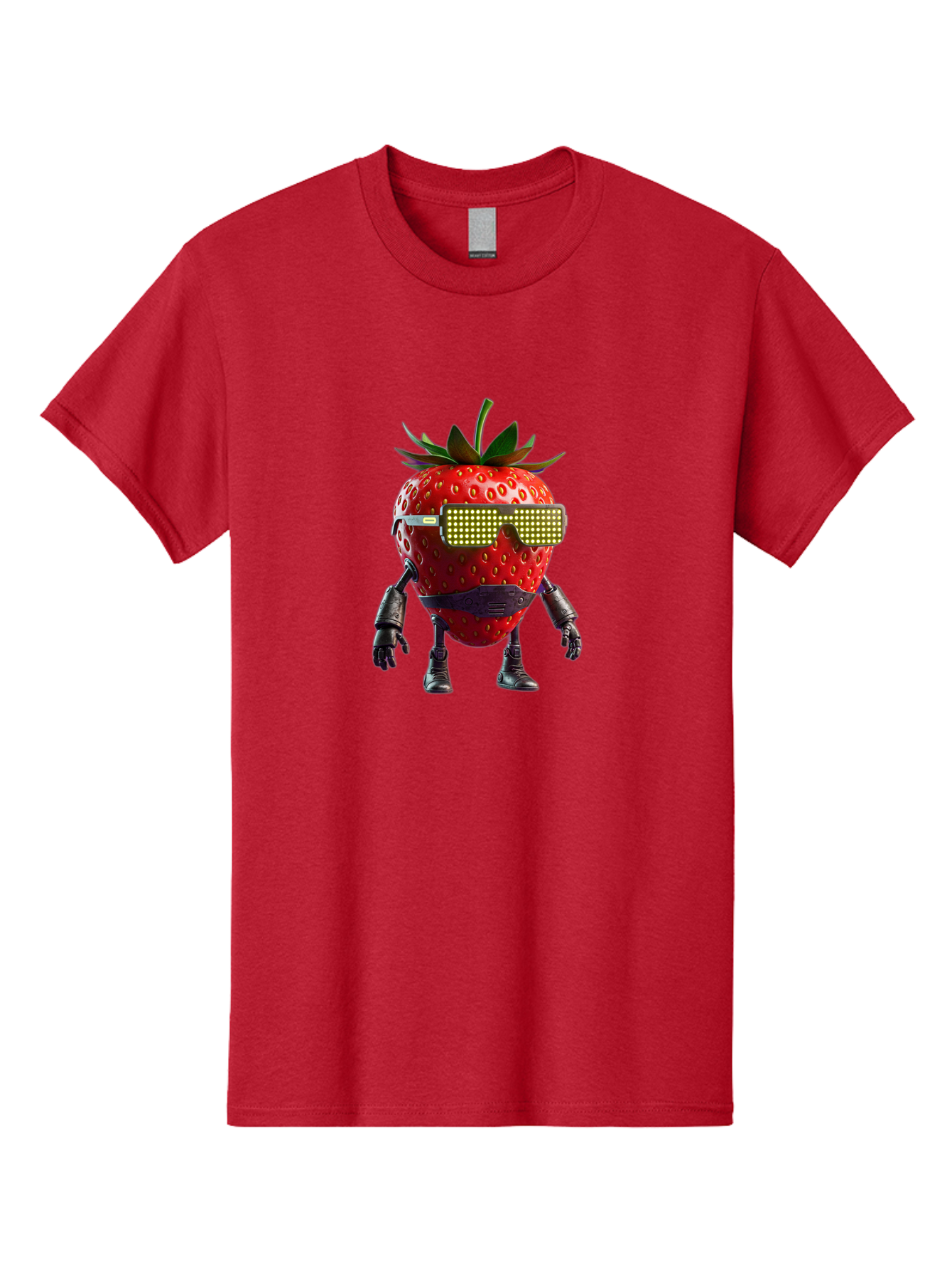 Strawberry-Robot Men'S Graphic Tee, 100% Cotton, Comfortable Casual Summer Wear, Machine Washable, Strawberry Robot, Futuristic Design, Cybernetic Enhancements, Led Glasses, Robotic Limbs, Strawberry Character, Digital Art, Bac483