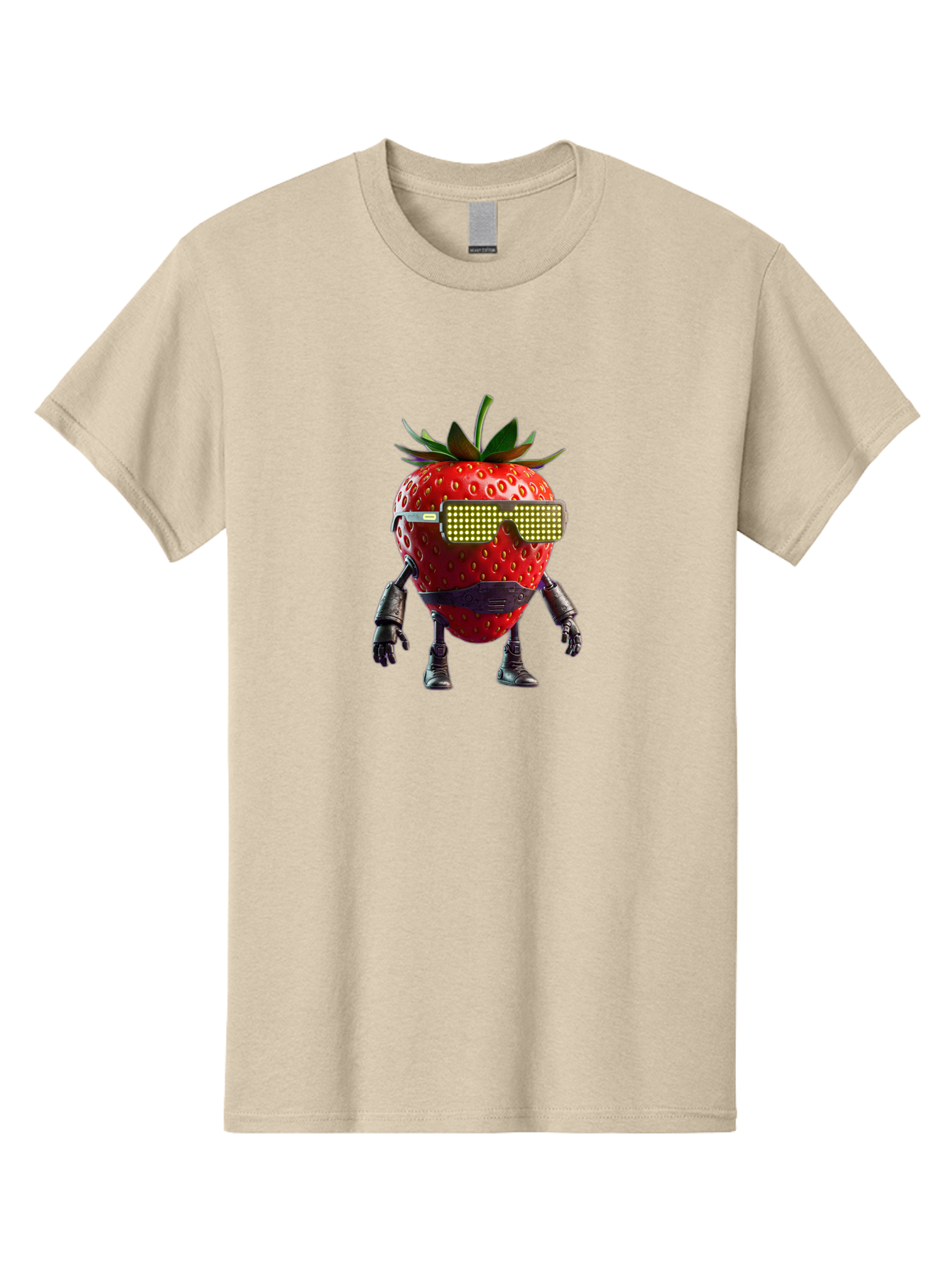 Strawberry-Robot Men'S Graphic Tee, 100% Cotton, Comfortable Casual Summer Wear, Machine Washable, Strawberry Robot, Futuristic Design, Cybernetic Enhancements, Led Glasses, Robotic Limbs, Strawberry Character, Digital Art, Bac483