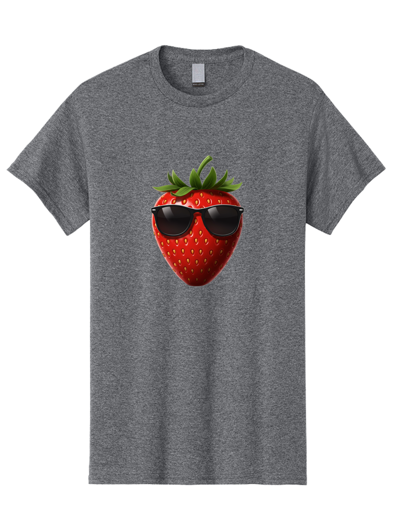 Strawberry-Sunglasses-1 Men'S Graphic Tee, 100% Cotton, Comfortable Casual Summer Wear, Machine Washable, Strawberry Wearing Sunglasses, Cool Fruit, Funny Illustration, Trendy Design, Summer Vibes, Red Strawberry, Sunglasses Style, Bac486