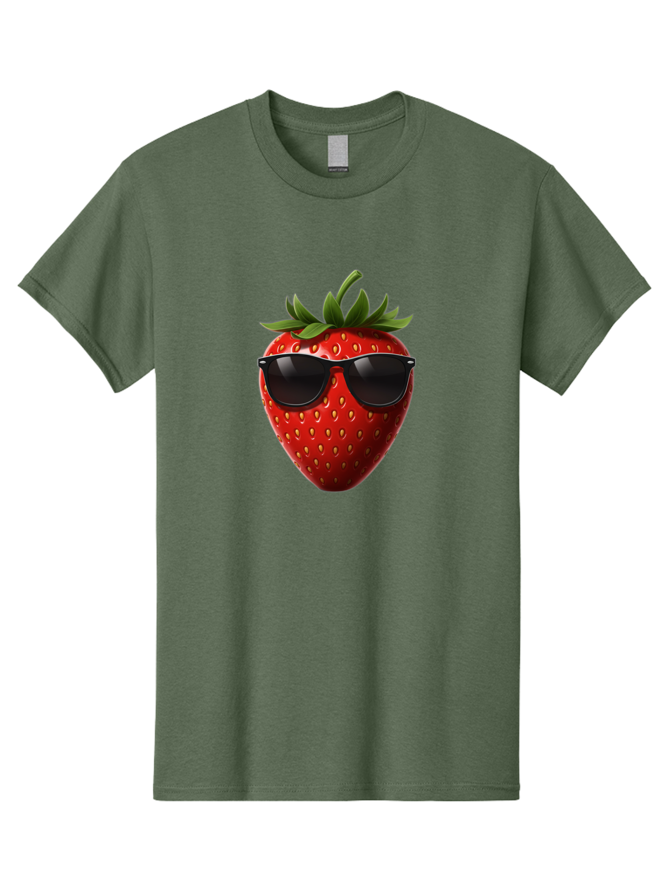 Strawberry-Sunglasses-1 Men'S Graphic Tee, 100% Cotton, Comfortable Casual Summer Wear, Machine Washable, Strawberry Wearing Sunglasses, Cool Fruit, Funny Illustration, Trendy Design, Summer Vibes, Red Strawberry, Sunglasses Style, Bac486