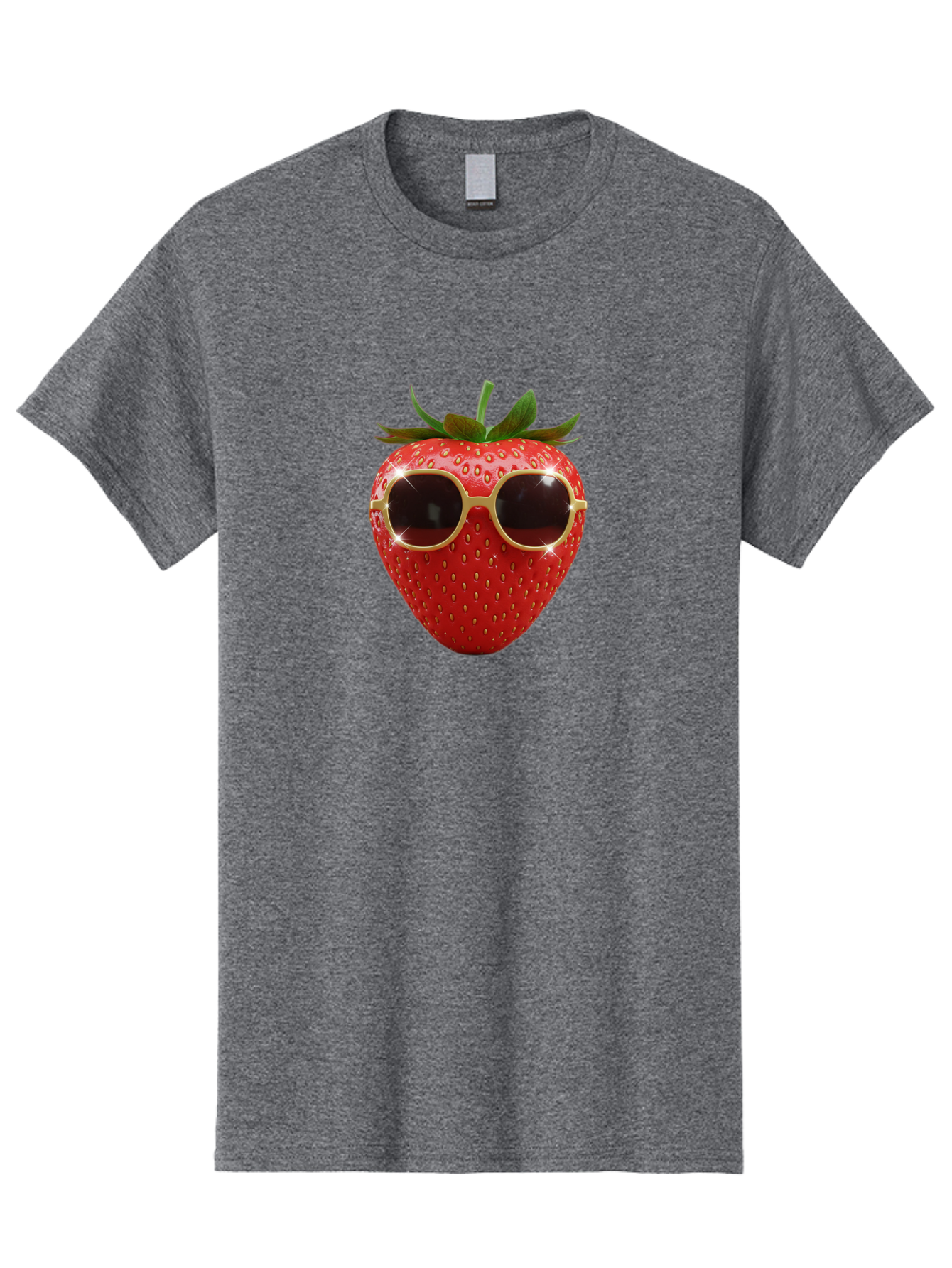 Strawberry-Sunglasses-2 Men'S Graphic Tee, 100% Cotton, Comfortable Casual Summer Wear, Machine Washable, Strawberry Wearing Sunglasses, Funny Fruit, Quirky Character, Red Strawberries, Cool Shades, Fresh Produce, Playful Vibe, Summer Fun Bac487
