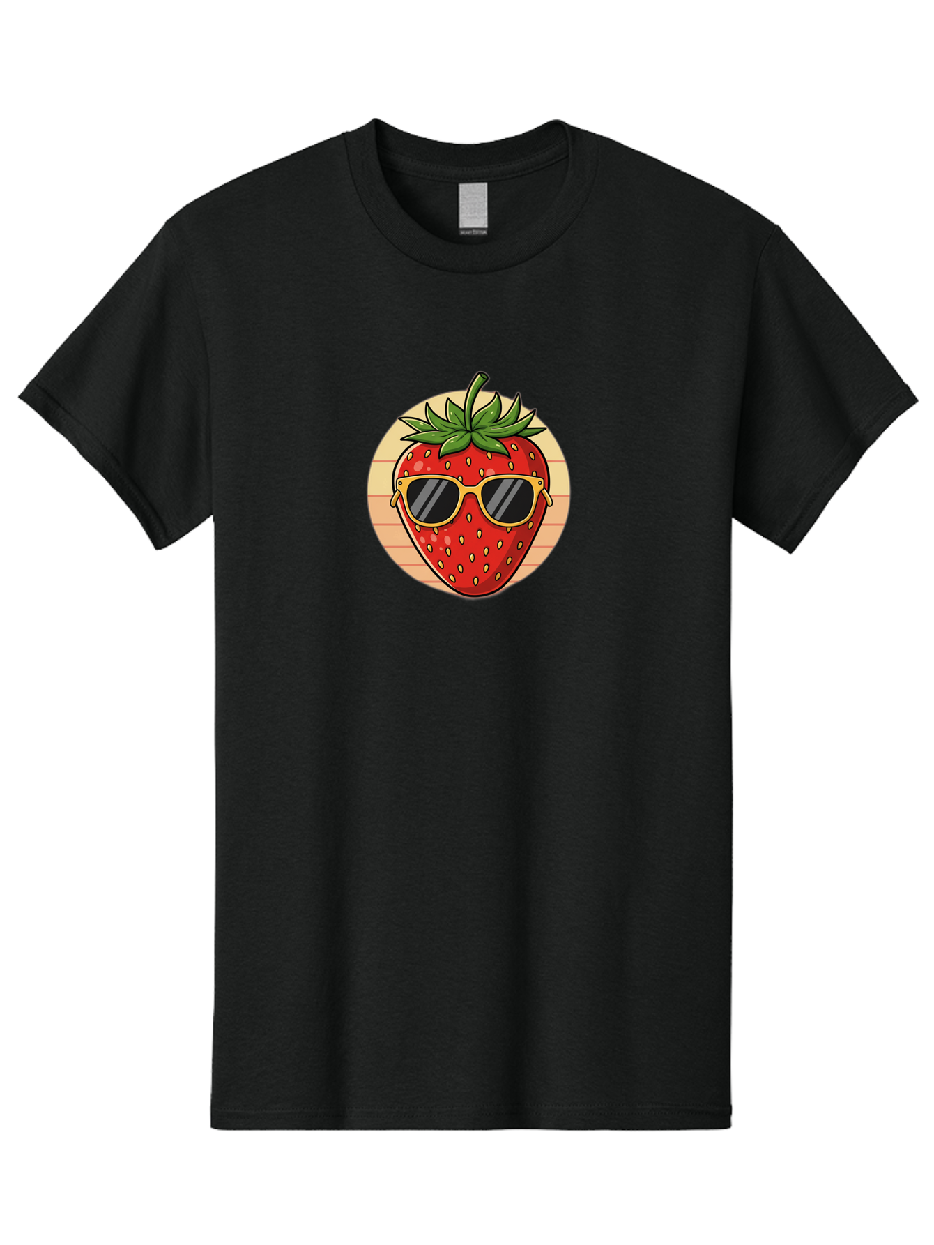 Strawberry-Sunglasses-3 Men'S Graphic Tee, 100% Cotton, Comfortable Casual Summer Wear, Machine Washable, Summer Fruit, Cool Strawberry, Yellow Sunglasses, Trendy Design, Red Fruit, Green Leaves, Cartoon Character, Fun Illustration, Bac488