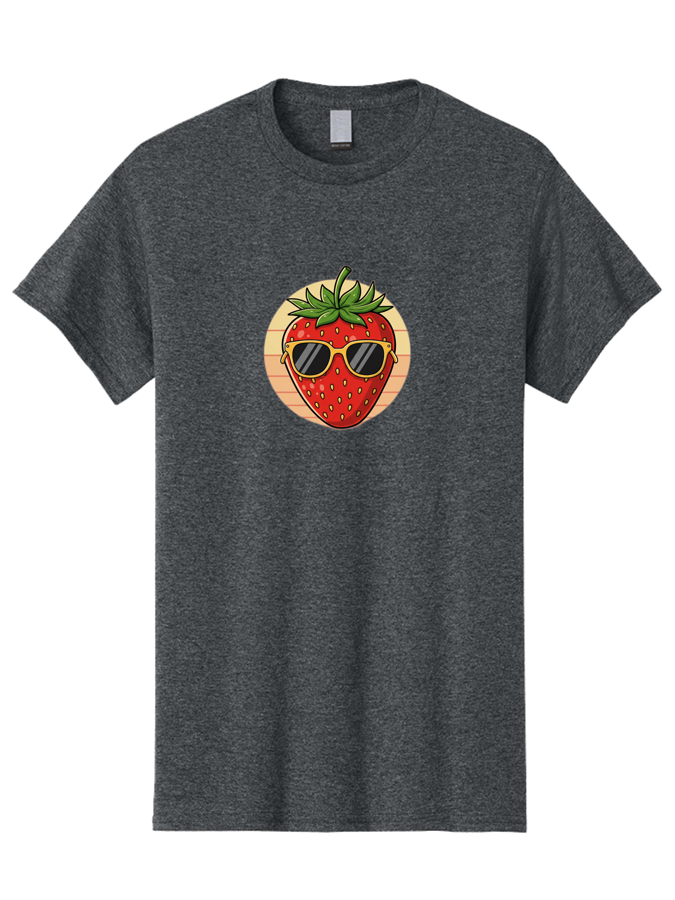 Strawberry-Sunglasses-3 Men'S Graphic Tee, 100% Cotton, Comfortable Casual Summer Wear, Machine Washable, Summer Fruit, Cool Strawberry, Yellow Sunglasses, Trendy Design, Red Fruit, Green Leaves, Cartoon Character, Fun Illustration, Bac488