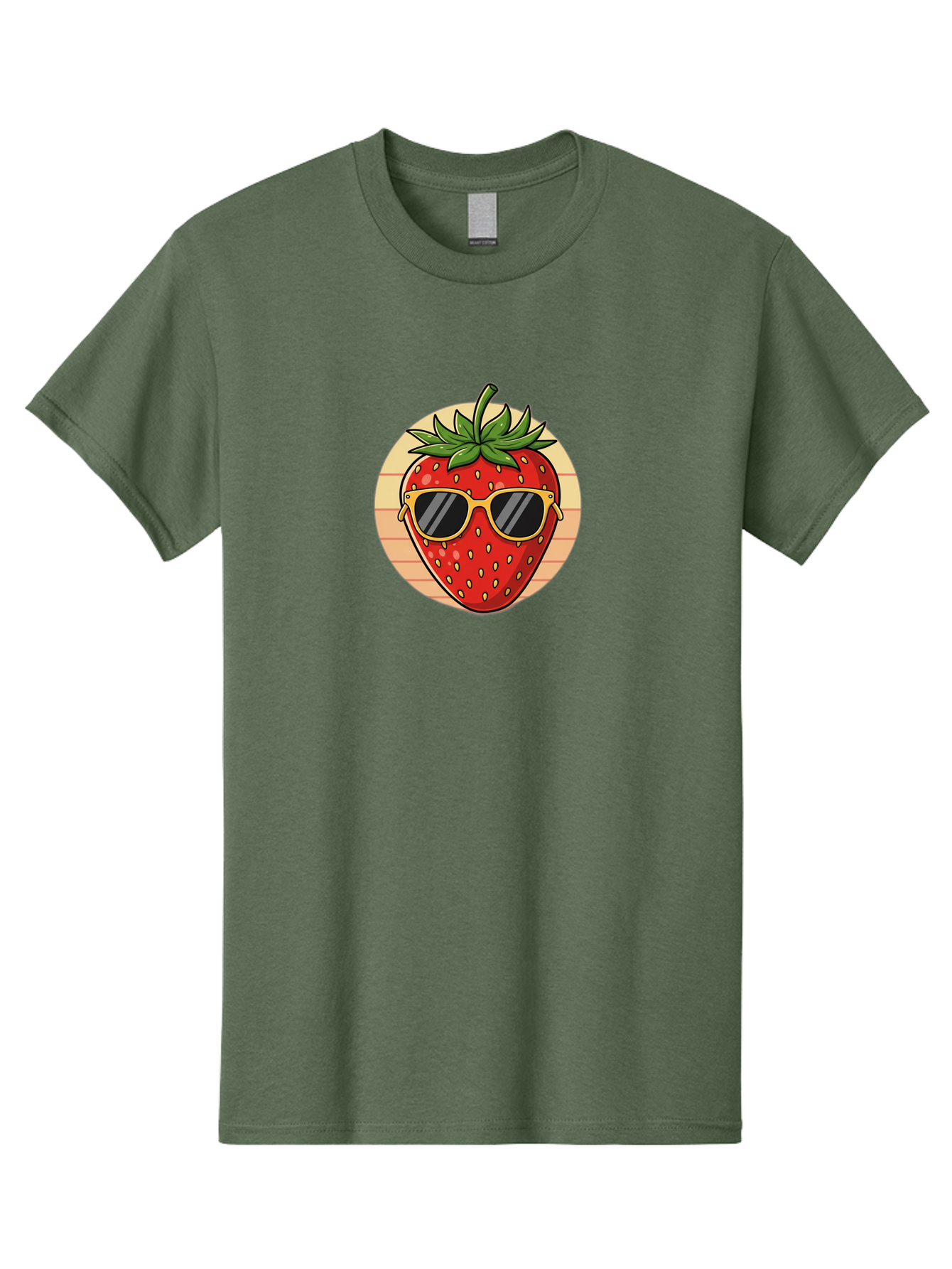 Strawberry-Sunglasses-3 Men'S Graphic Tee, 100% Cotton, Comfortable Casual Summer Wear, Machine Washable, Summer Fruit, Cool Strawberry, Yellow Sunglasses, Trendy Design, Red Fruit, Green Leaves, Cartoon Character, Fun Illustration, Bac488