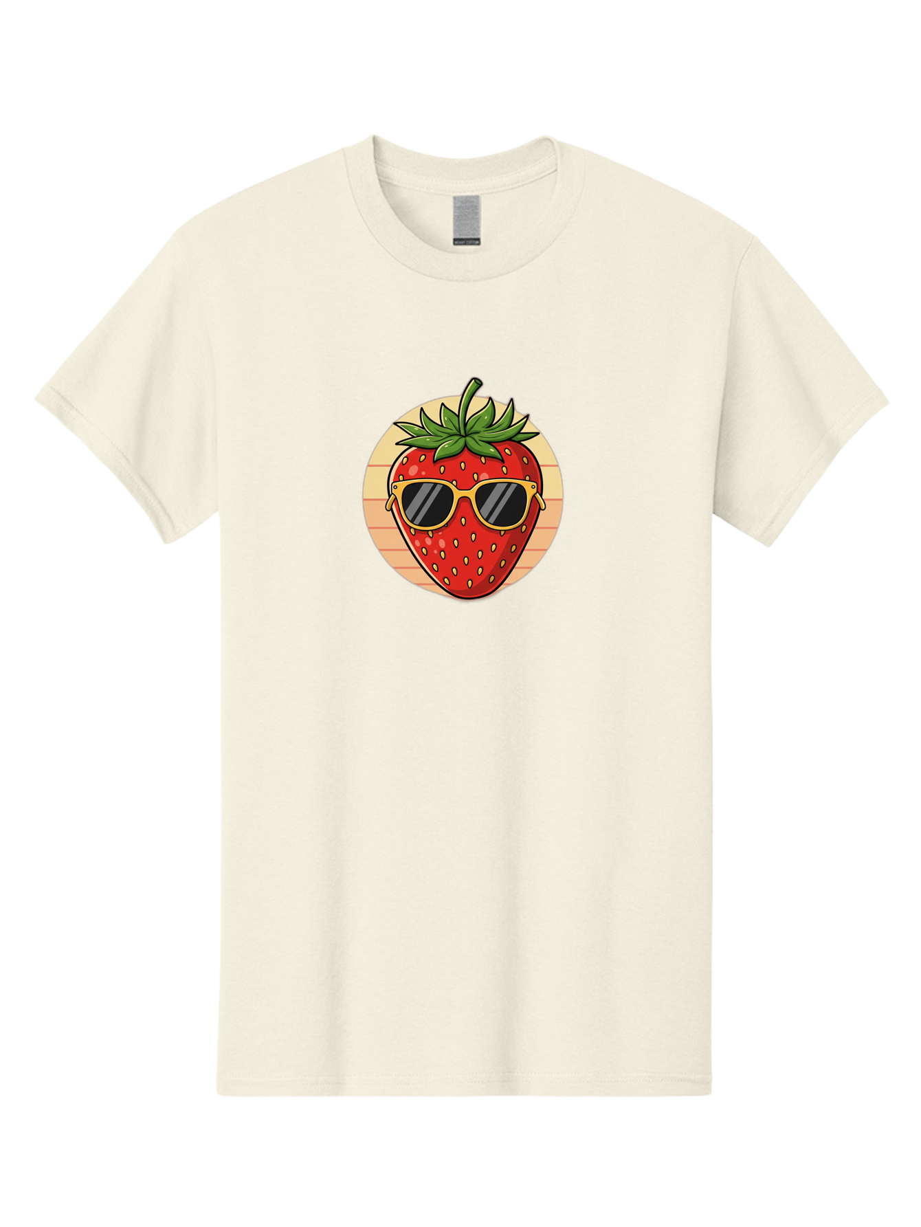 Strawberry-Sunglasses-3 Men'S Graphic Tee, 100% Cotton, Comfortable Casual Summer Wear, Machine Washable, Summer Fruit, Cool Strawberry, Yellow Sunglasses, Trendy Design, Red Fruit, Green Leaves, Cartoon Character, Fun Illustration, Bac488