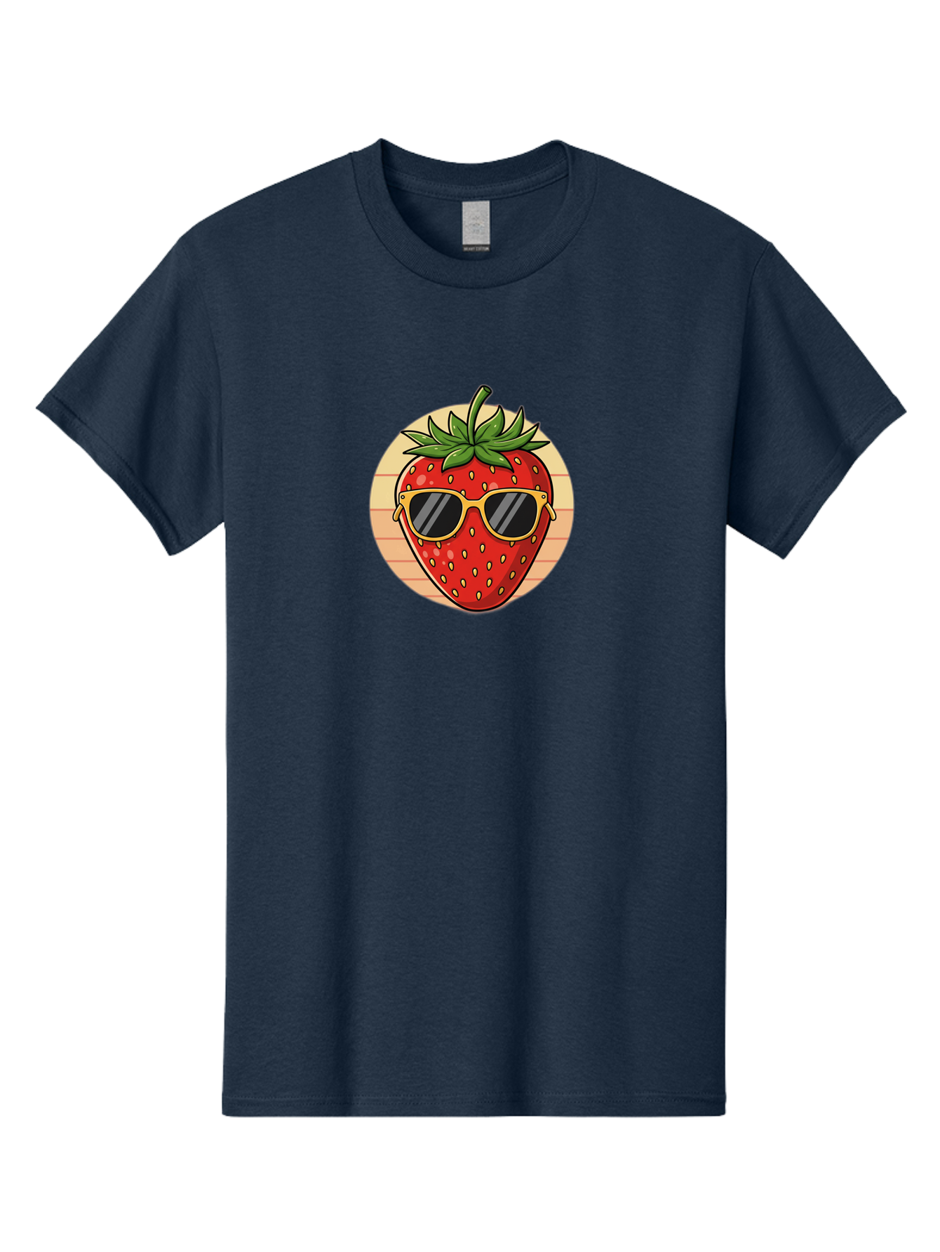 Strawberry-Sunglasses-3 Men'S Graphic Tee, 100% Cotton, Comfortable Casual Summer Wear, Machine Washable, Summer Fruit, Cool Strawberry, Yellow Sunglasses, Trendy Design, Red Fruit, Green Leaves, Cartoon Character, Fun Illustration, Bac488