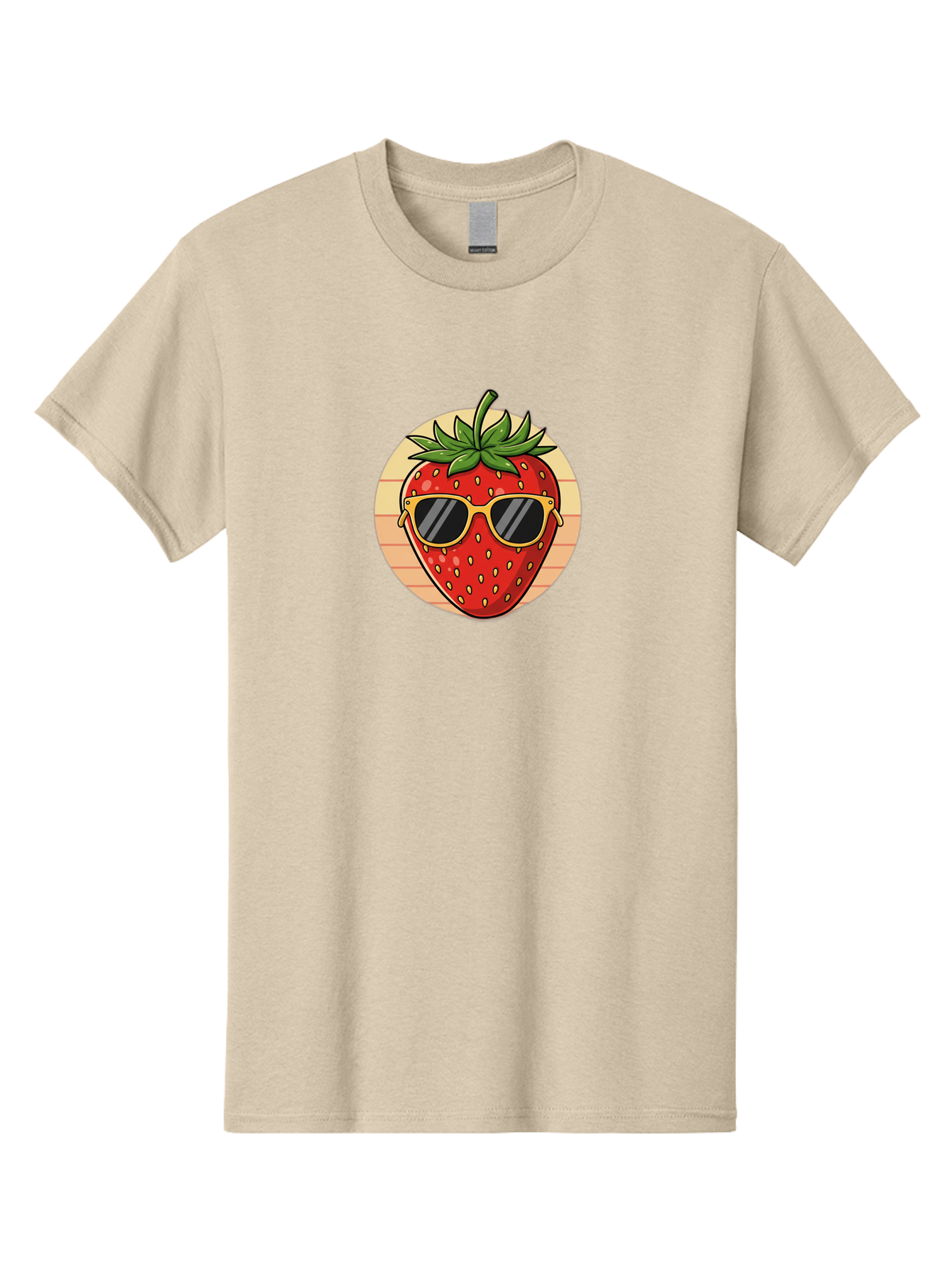 Strawberry-Sunglasses-3 Men'S Graphic Tee, 100% Cotton, Comfortable Casual Summer Wear, Machine Washable, Summer Fruit, Cool Strawberry, Yellow Sunglasses, Trendy Design, Red Fruit, Green Leaves, Cartoon Character, Fun Illustration, Bac488