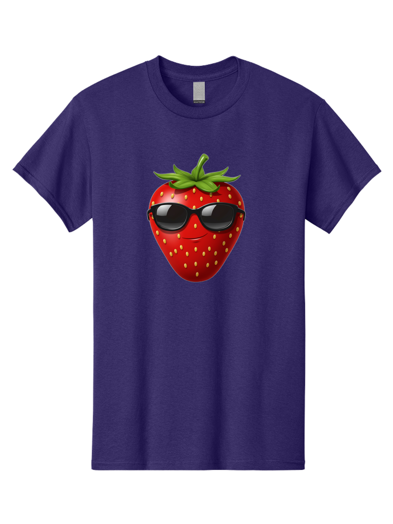 Strawberry-Sunglasses Men'S Graphic Tee, 100% Cotton, Comfortable Casual Summer Wear, Machine Washable, Strawberry Wearing Sunglasses, Cool Strawberry, Fruit Character, Smiling Face, Black Shades, Yellow Seeds, Cartoon Style, Fun Design, Bac489