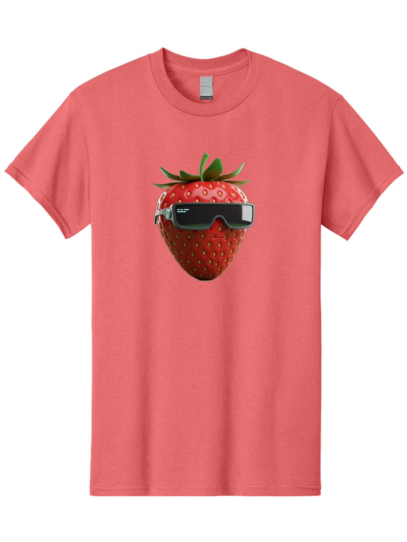 Strawberry-Virtual-Reality-Headset Men'S Graphic Tee, 100% Cotton, Comfortable Casual Summer Wear, Machine Washable, Strawberry Wearing Vr Headset, Futuristic Fruit, Virtual Reality, Augmented Reality, Tech-Savvy Strawberry, Innovative Design, Bac491