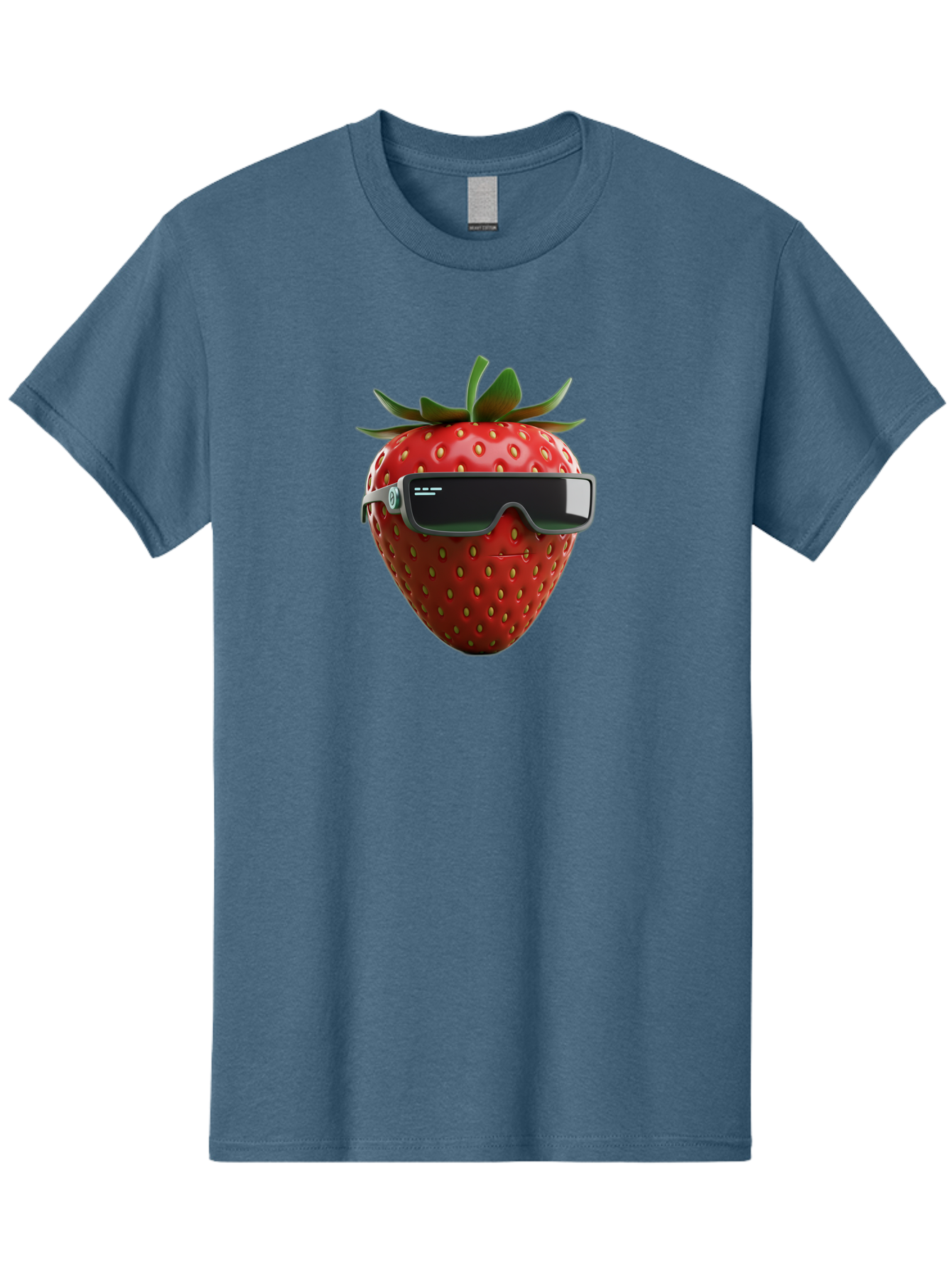 Strawberry-Virtual-Reality-Headset Men'S Graphic Tee, 100% Cotton, Comfortable Casual Summer Wear, Machine Washable, Strawberry Wearing Vr Headset, Futuristic Fruit, Virtual Reality, Augmented Reality, Tech-Savvy Strawberry, Innovative Design, Bac491