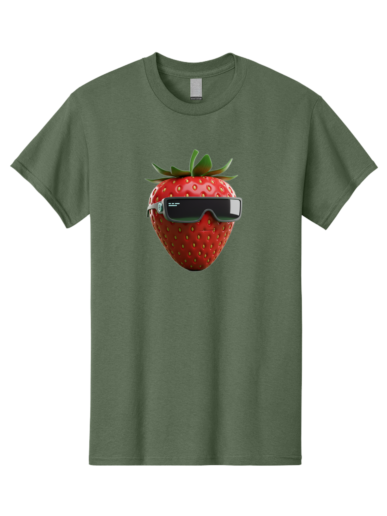 Strawberry-Virtual-Reality-Headset Men'S Graphic Tee, 100% Cotton, Comfortable Casual Summer Wear, Machine Washable, Strawberry Wearing Vr Headset, Futuristic Fruit, Virtual Reality, Augmented Reality, Tech-Savvy Strawberry, Innovative Design, Bac491