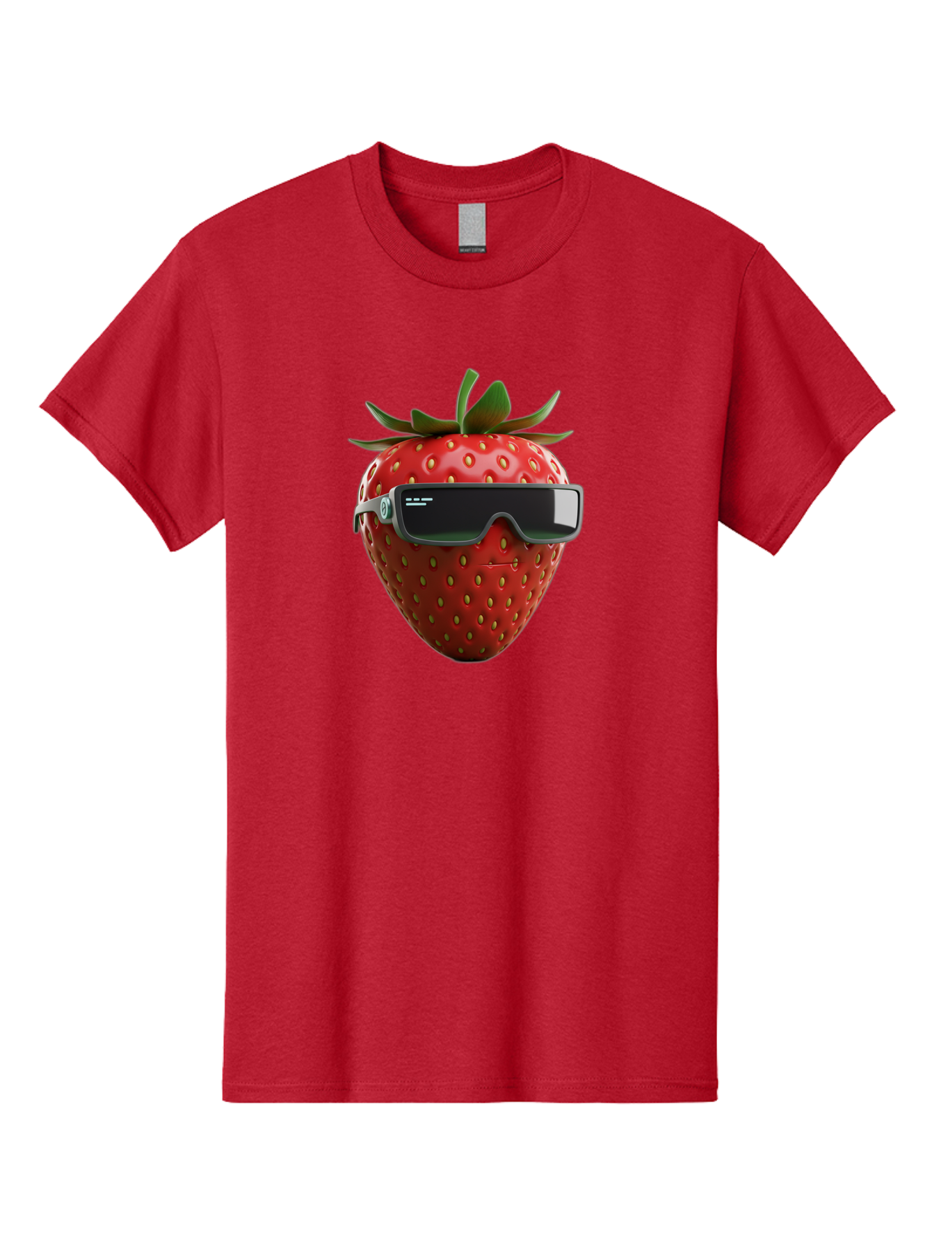 Strawberry-Virtual-Reality-Headset Men'S Graphic Tee, 100% Cotton, Comfortable Casual Summer Wear, Machine Washable, Strawberry Wearing Vr Headset, Futuristic Fruit, Virtual Reality, Augmented Reality, Tech-Savvy Strawberry, Innovative Design, Bac491