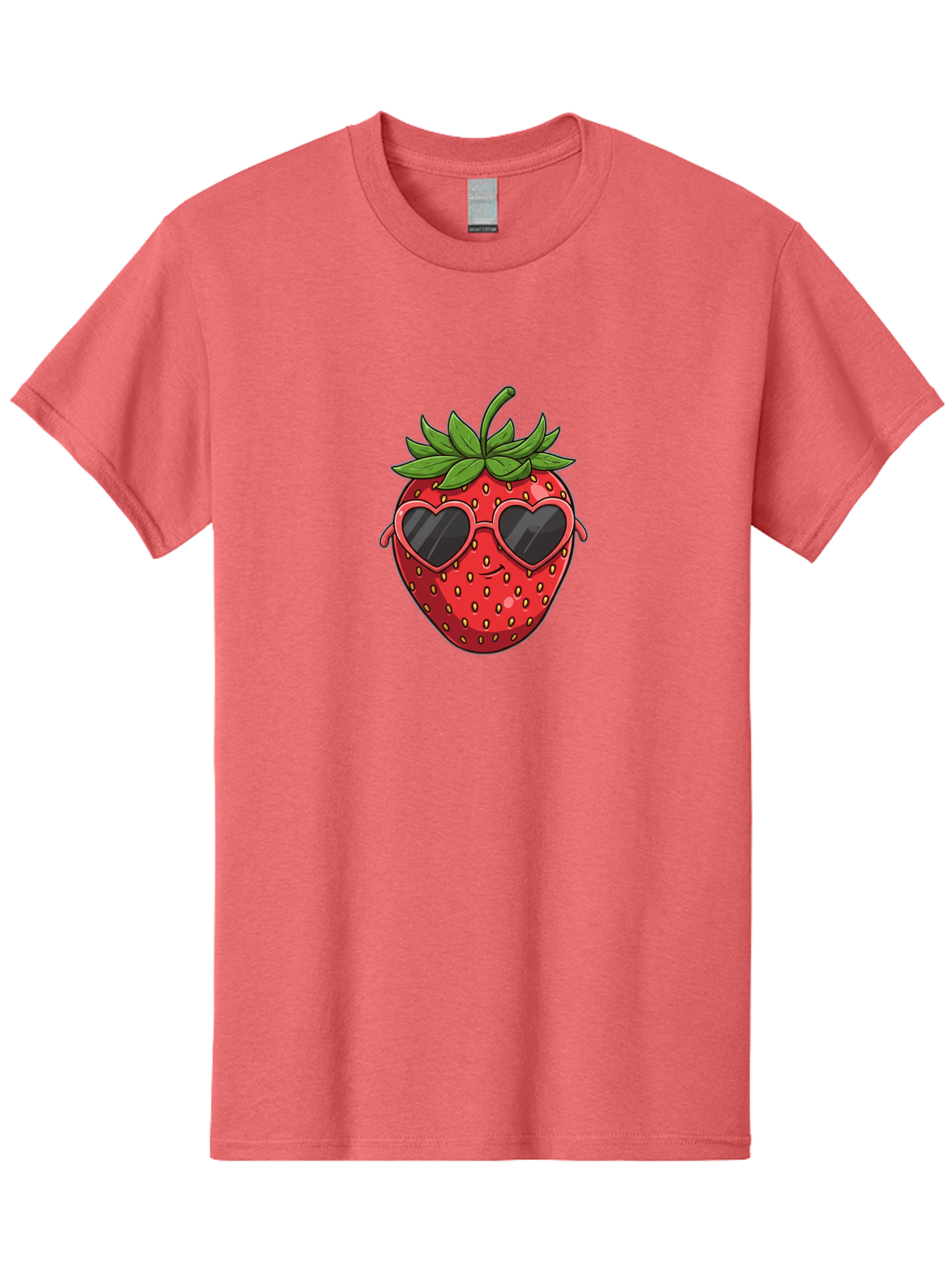 Strawberry-With-Heart-Sunglasses Men'S Graphic Tee, 100% Cotton, Comfortable Casual Summer Wear, Machine Washable, Strawberry With Sunglasses, Cool Strawberry, Heart-Shaped Shades, Trendy Fruit, Vibrant Red, Smiling Face, Summer Vibe, Bac492