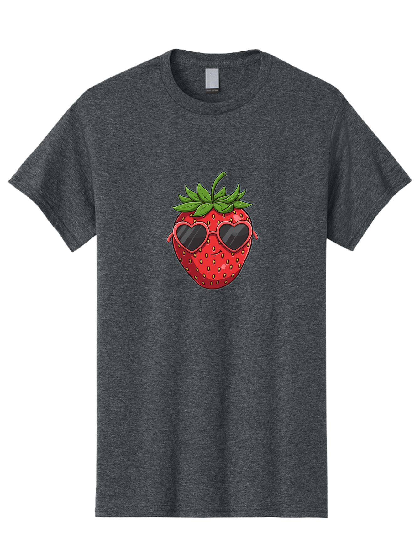 Strawberry-With-Heart-Sunglasses Men'S Graphic Tee, 100% Cotton, Comfortable Casual Summer Wear, Machine Washable, Strawberry With Sunglasses, Cool Strawberry, Heart-Shaped Shades, Trendy Fruit, Vibrant Red, Smiling Face, Summer Vibe, Bac492