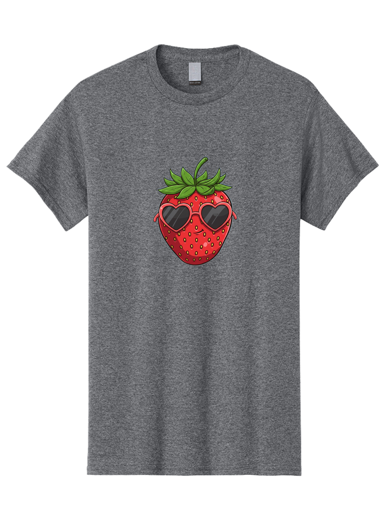Strawberry-With-Heart-Sunglasses Men'S Graphic Tee, 100% Cotton, Comfortable Casual Summer Wear, Machine Washable, Strawberry With Sunglasses, Cool Strawberry, Heart-Shaped Shades, Trendy Fruit, Vibrant Red, Smiling Face, Summer Vibe, Bac492