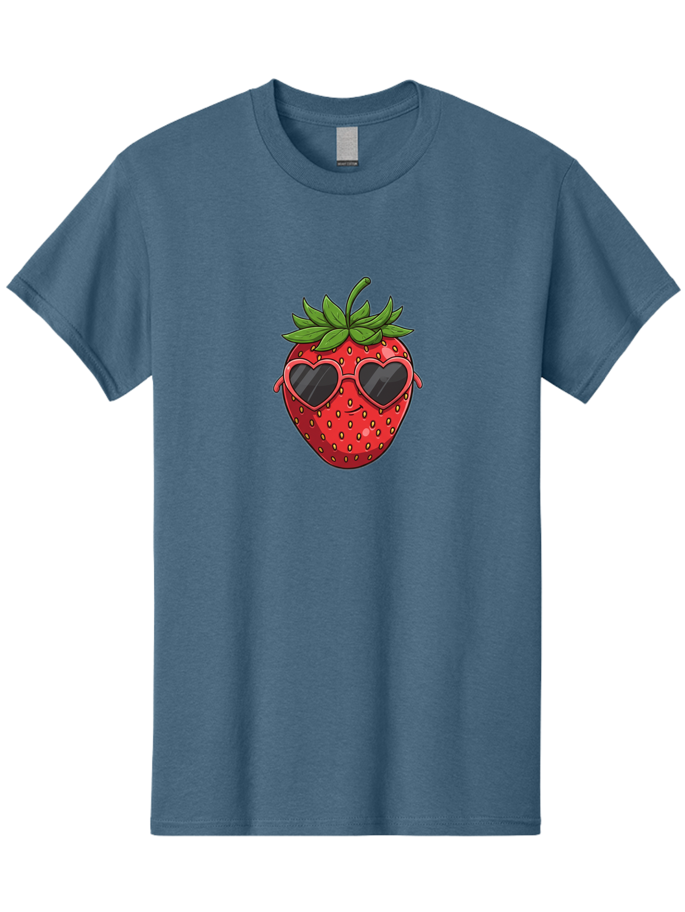 Strawberry-With-Heart-Sunglasses Men'S Graphic Tee, 100% Cotton, Comfortable Casual Summer Wear, Machine Washable, Strawberry With Sunglasses, Cool Strawberry, Heart-Shaped Shades, Trendy Fruit, Vibrant Red, Smiling Face, Summer Vibe, Bac492