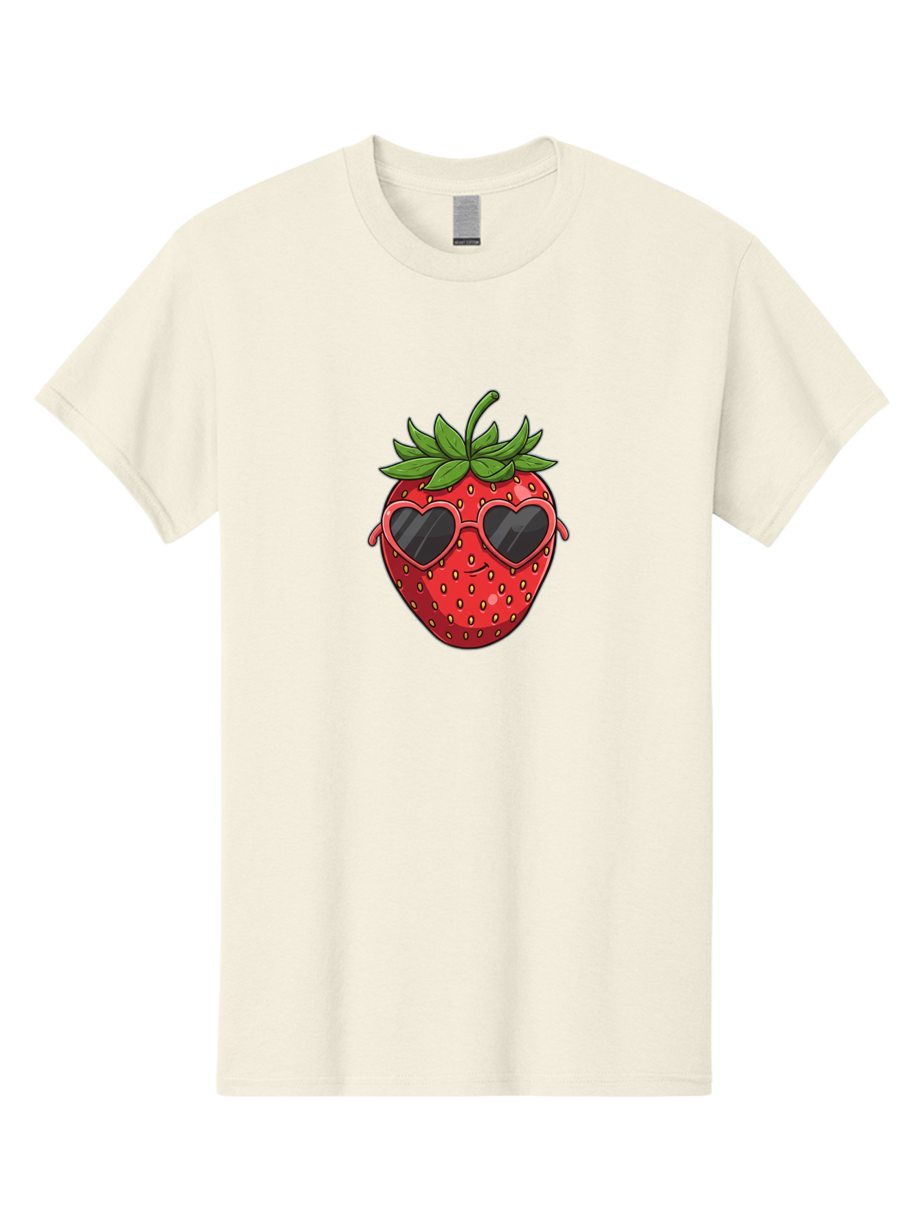 Strawberry-With-Heart-Sunglasses Men'S Graphic Tee, 100% Cotton, Comfortable Casual Summer Wear, Machine Washable, Strawberry With Sunglasses, Cool Strawberry, Heart-Shaped Shades, Trendy Fruit, Vibrant Red, Smiling Face, Summer Vibe, Bac492
