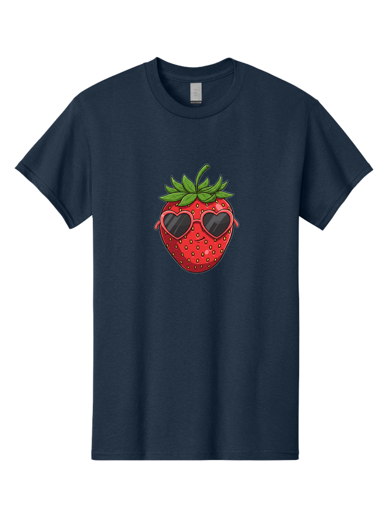 Strawberry-With-Heart-Sunglasses Men'S Graphic Tee, 100% Cotton, Comfortable Casual Summer Wear, Machine Washable, Strawberry With Sunglasses, Cool Strawberry, Heart-Shaped Shades, Trendy Fruit, Vibrant Red, Smiling Face, Summer Vibe, Bac492