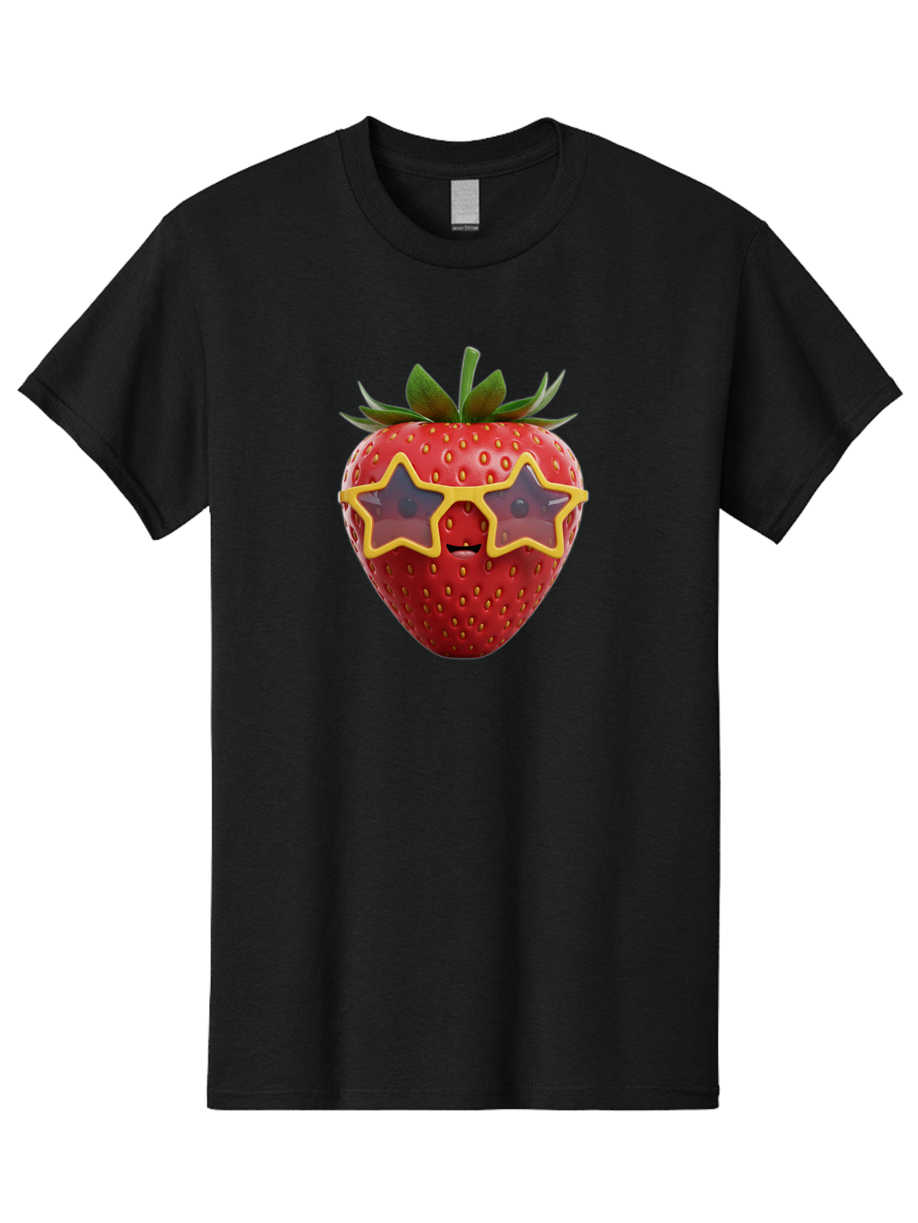 Strawberry-With-Shades Men'S Graphic Tee, 100% Cotton, Comfortable Casual Summer Wear, Machine Washable, Strawberry Wearing Sunglasses, Star-Shaped Shades, Cartoon Character, Fruit Illustration, Vibrant Red, Fun And Quirky, Playful Design, Bac493
