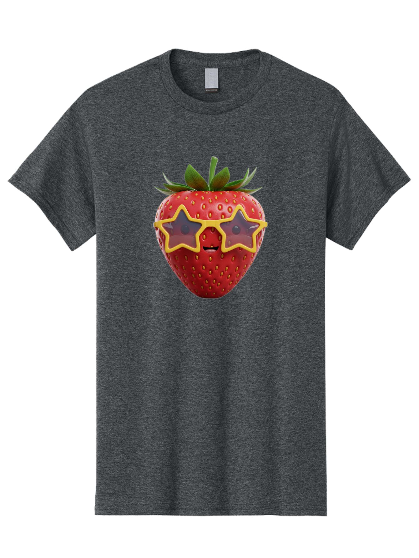 Strawberry-With-Shades Men'S Graphic Tee, 100% Cotton, Comfortable Casual Summer Wear, Machine Washable, Strawberry Wearing Sunglasses, Star-Shaped Shades, Cartoon Character, Fruit Illustration, Vibrant Red, Fun And Quirky, Playful Design, Bac493