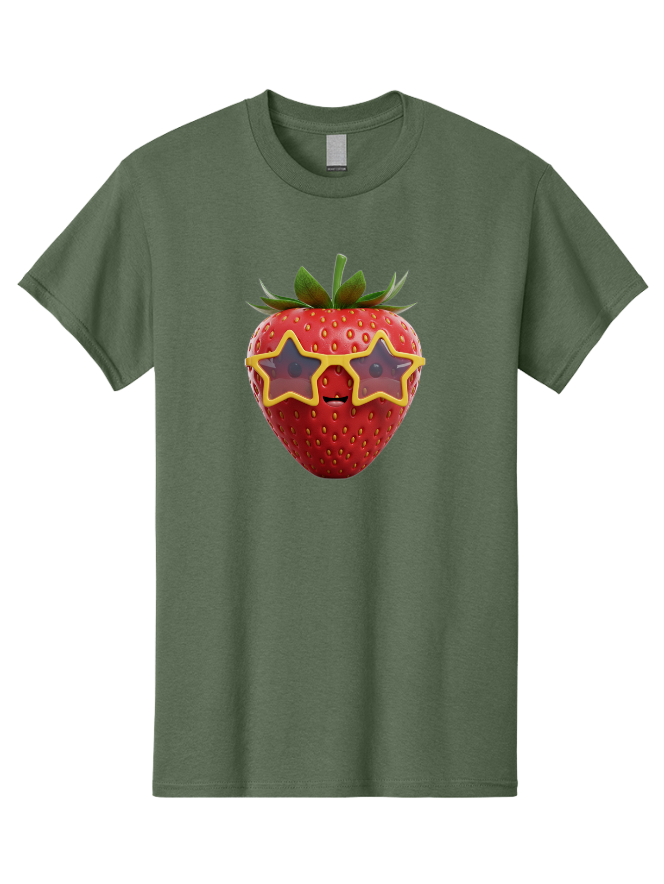 Strawberry-With-Shades Men'S Graphic Tee, 100% Cotton, Comfortable Casual Summer Wear, Machine Washable, Strawberry Wearing Sunglasses, Star-Shaped Shades, Cartoon Character, Fruit Illustration, Vibrant Red, Fun And Quirky, Playful Design, Bac493