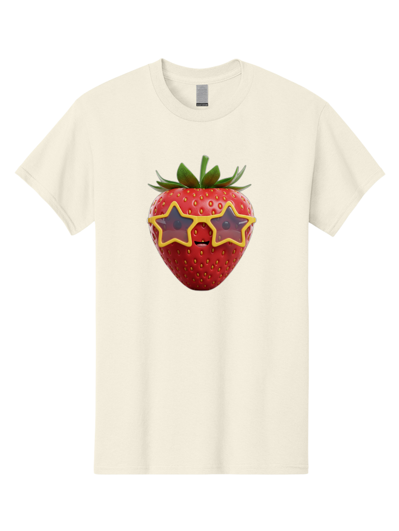 Strawberry-With-Shades Men'S Graphic Tee, 100% Cotton, Comfortable Casual Summer Wear, Machine Washable, Strawberry Wearing Sunglasses, Star-Shaped Shades, Cartoon Character, Fruit Illustration, Vibrant Red, Fun And Quirky, Playful Design, Bac493