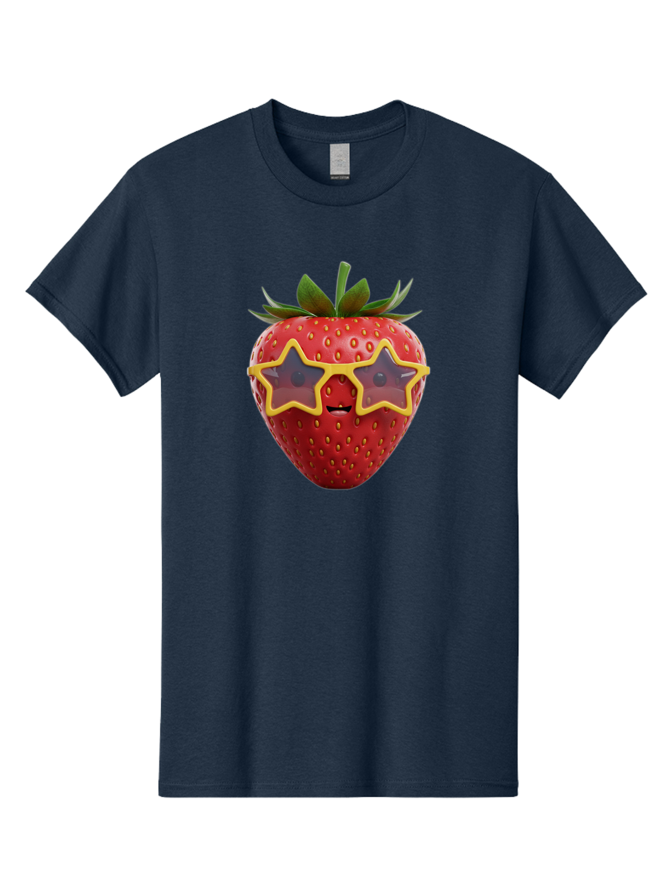 Strawberry-With-Shades Men'S Graphic Tee, 100% Cotton, Comfortable Casual Summer Wear, Machine Washable, Strawberry Wearing Sunglasses, Star-Shaped Shades, Cartoon Character, Fruit Illustration, Vibrant Red, Fun And Quirky, Playful Design, Bac493