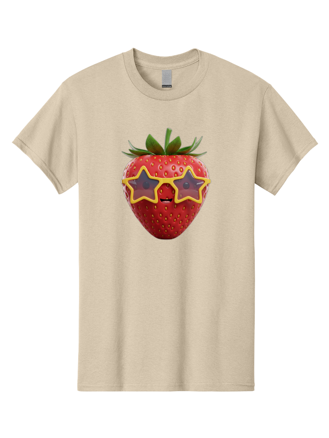 Strawberry-With-Shades Men'S Graphic Tee, 100% Cotton, Comfortable Casual Summer Wear, Machine Washable, Strawberry Wearing Sunglasses, Star-Shaped Shades, Cartoon Character, Fruit Illustration, Vibrant Red, Fun And Quirky, Playful Design, Bac493