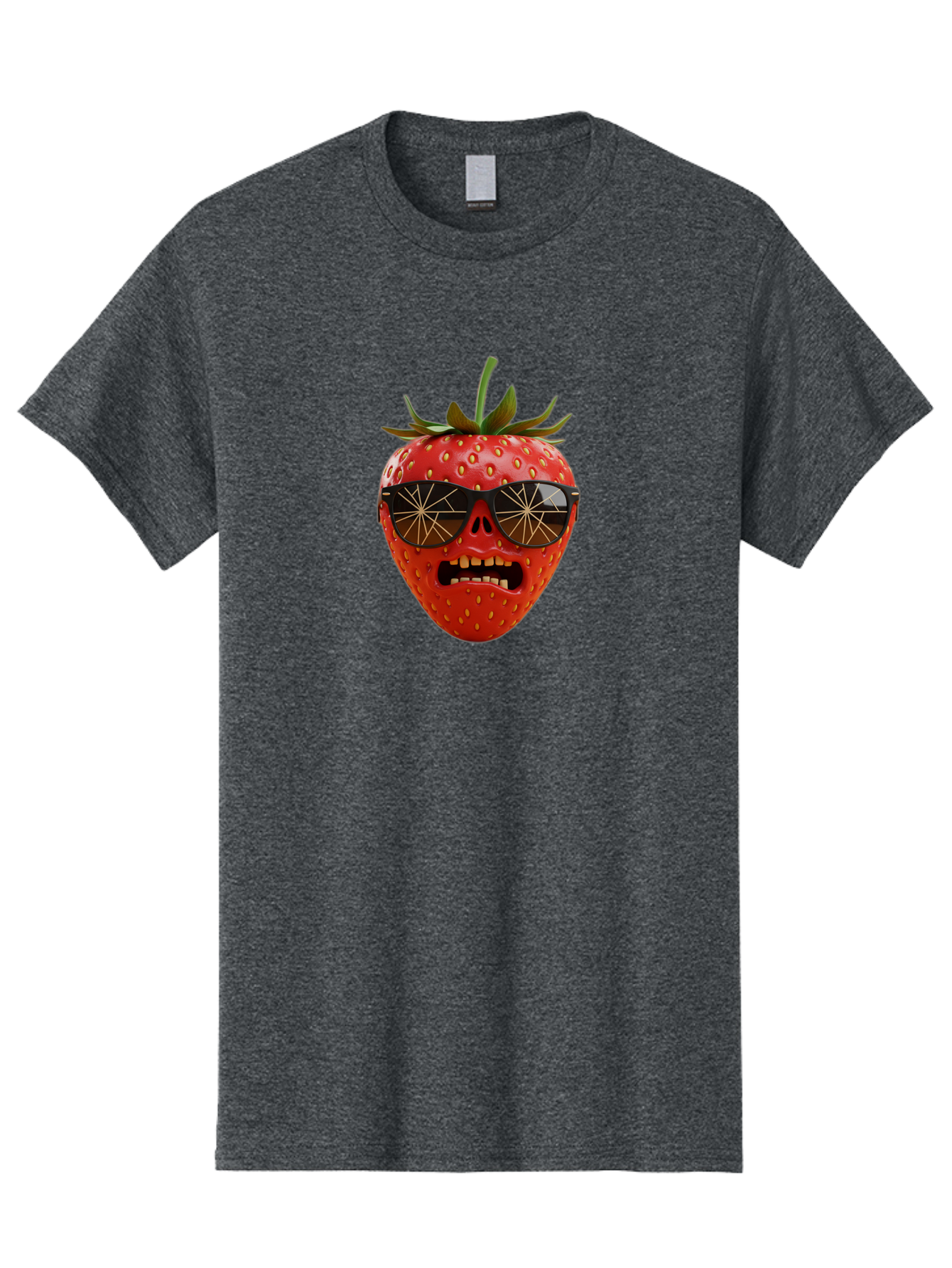 Strawberry-With-Sunglasses Men'S Graphic Tee, 100% Cotton, Comfortable Casual Summer Wear, Machine Washable, Strawberry With Sunglasses, Skull Face, Gold Teeth, Futuristic Design, Funky Fruit, Quirky Art, Pop Culture, Funny Character, Bac494