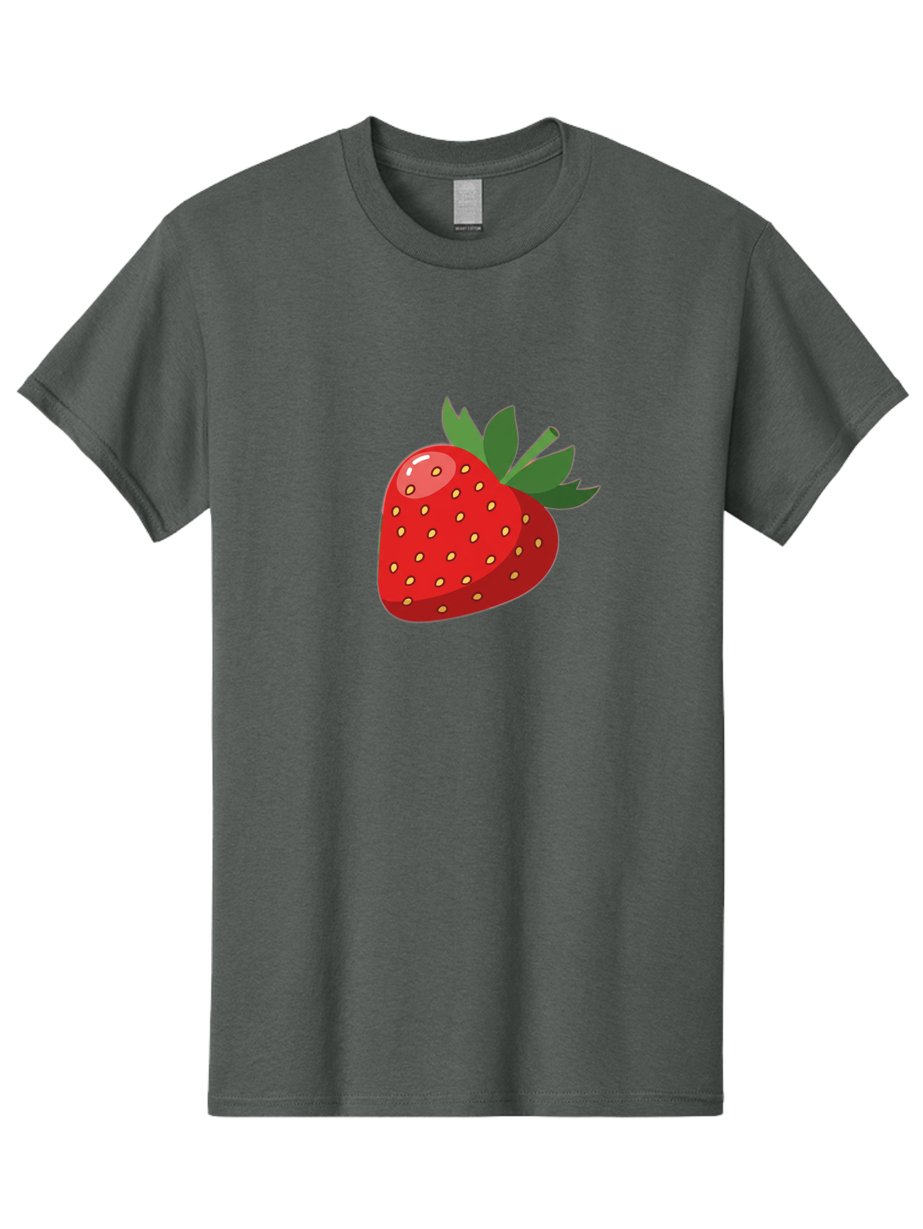 Strawberry Men'S Graphic Tee, 100% Cotton, Comfortable Casual Summer Wear, Machine Washable, Fresh Strawberry, Juicy Fruit, Red Strawberry, Green Leaves, Sweet Treat, Cartoon Illustration, Digital Art, Vibrant Red, Yellow Seeds Bac495