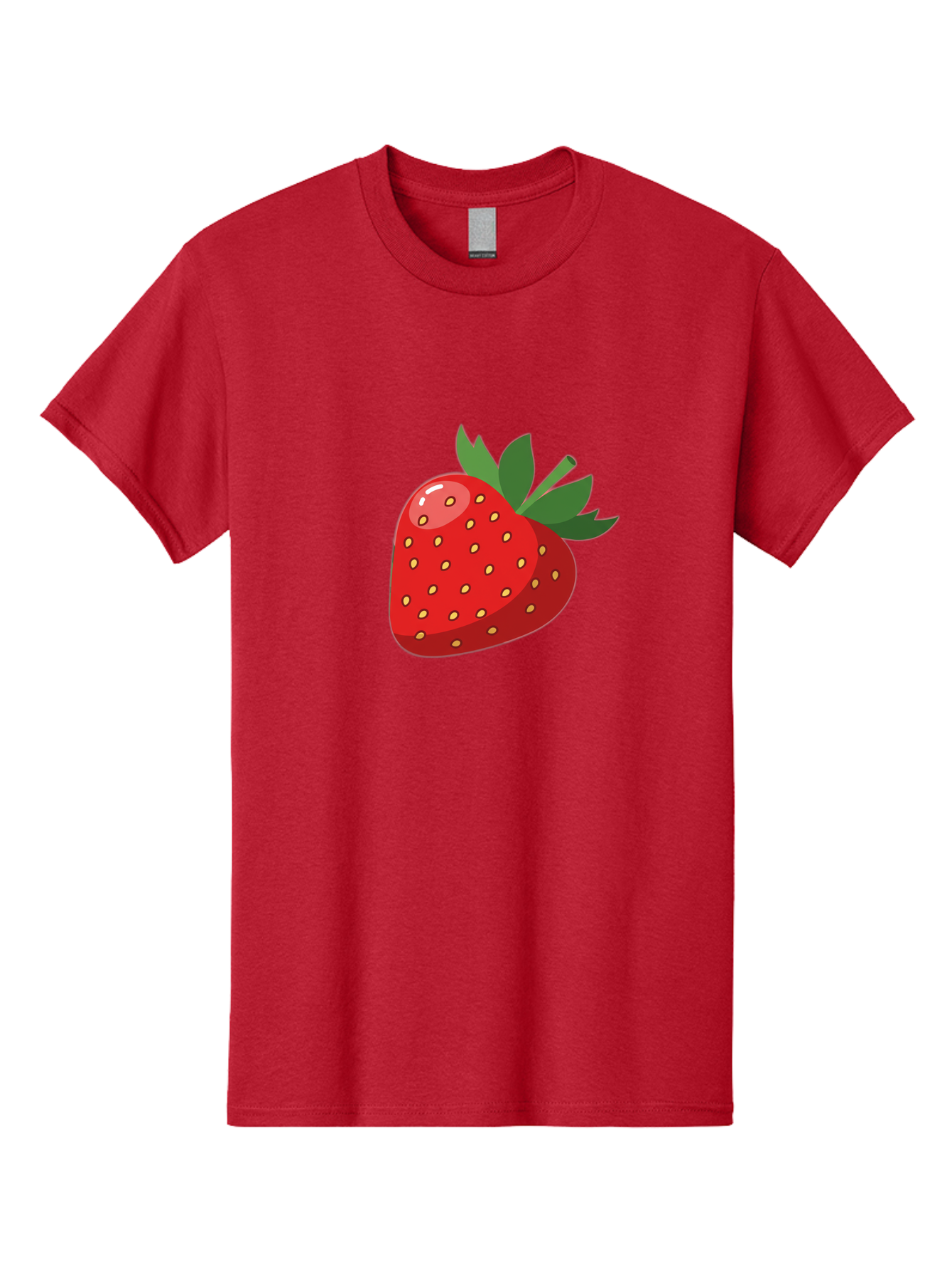Strawberry Men'S Graphic Tee, 100% Cotton, Comfortable Casual Summer Wear, Machine Washable, Fresh Strawberry, Juicy Fruit, Red Strawberry, Green Leaves, Sweet Treat, Cartoon Illustration, Digital Art, Vibrant Red, Yellow Seeds Bac495