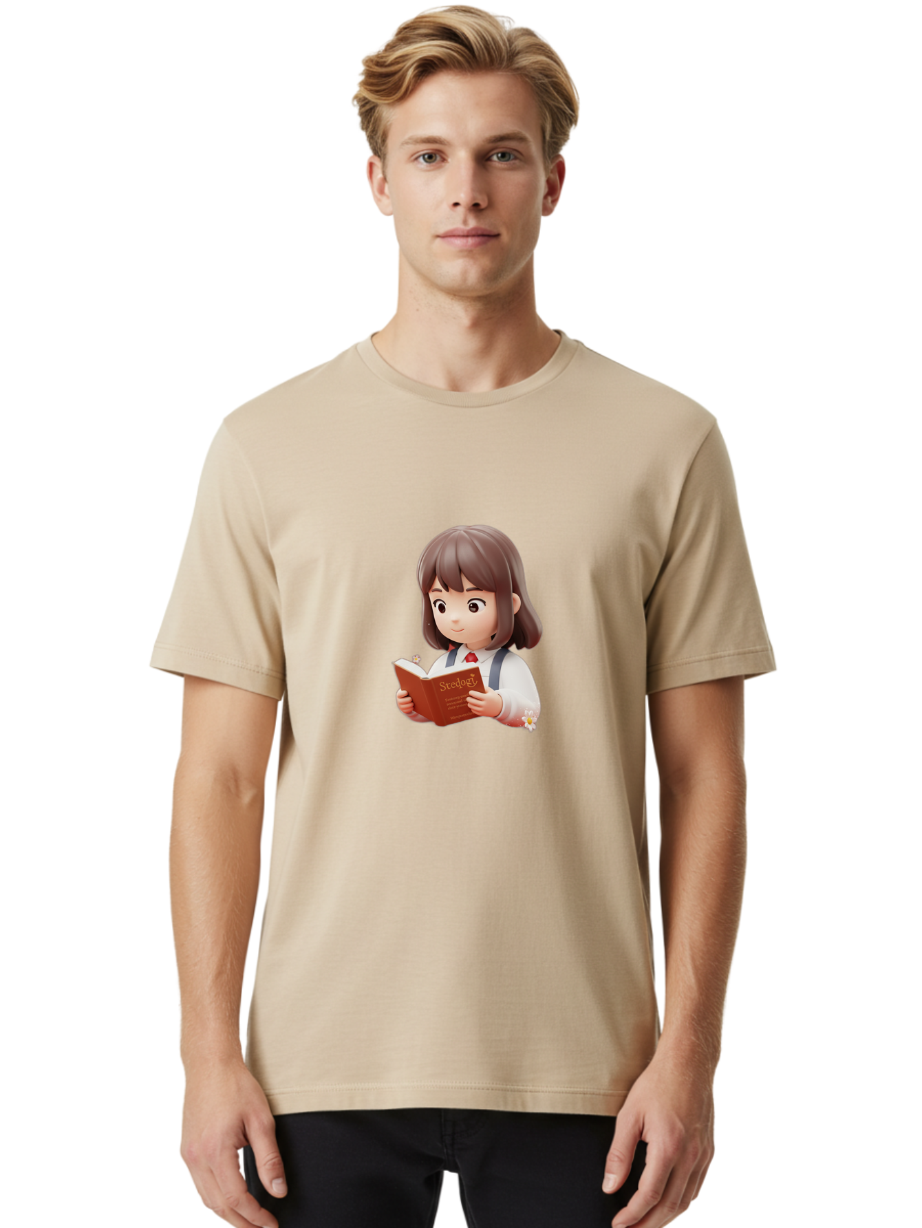 Student-Reading-Study Men'S Graphic Tee, 100% Cotton, Comfortable Casual Summer Wear, Machine Washable, Cartoon Girl Reading, Study Materials, Education Concept, Learning Resources, Student Character, Study Book, Knowledge Acquisition Bac496
