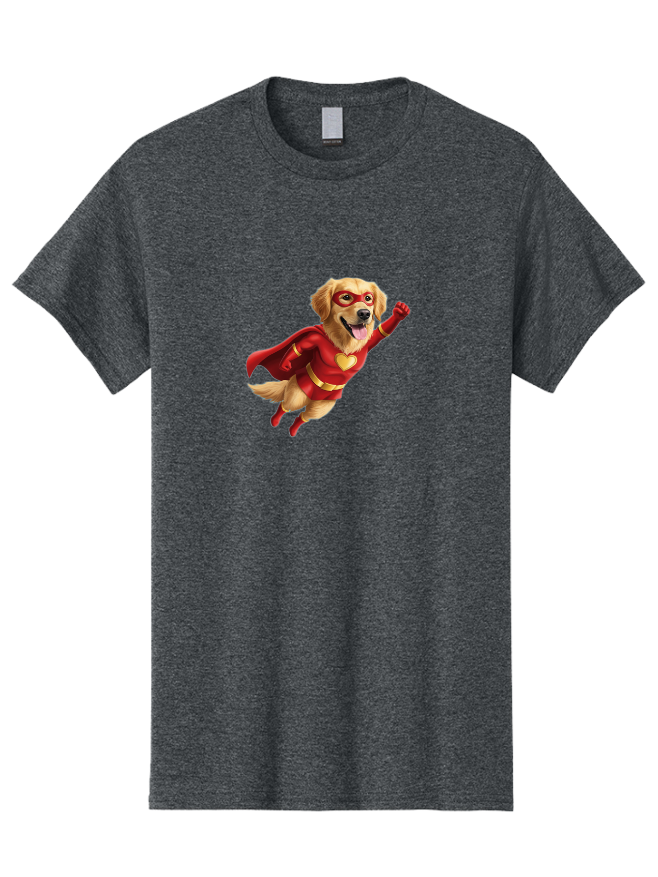 Super-Dog Men'S Graphic Tee, 100% Cotton, Comfortable Casual Summer Wear, Machine Washable, Cartoon Dog In Red Superhero Costume, Flying Dog, Golden Retriever, Superhero Cape, Red Mask, Yellow Belt, Cartoon Character, Dog Hero, Superpowers Bac501