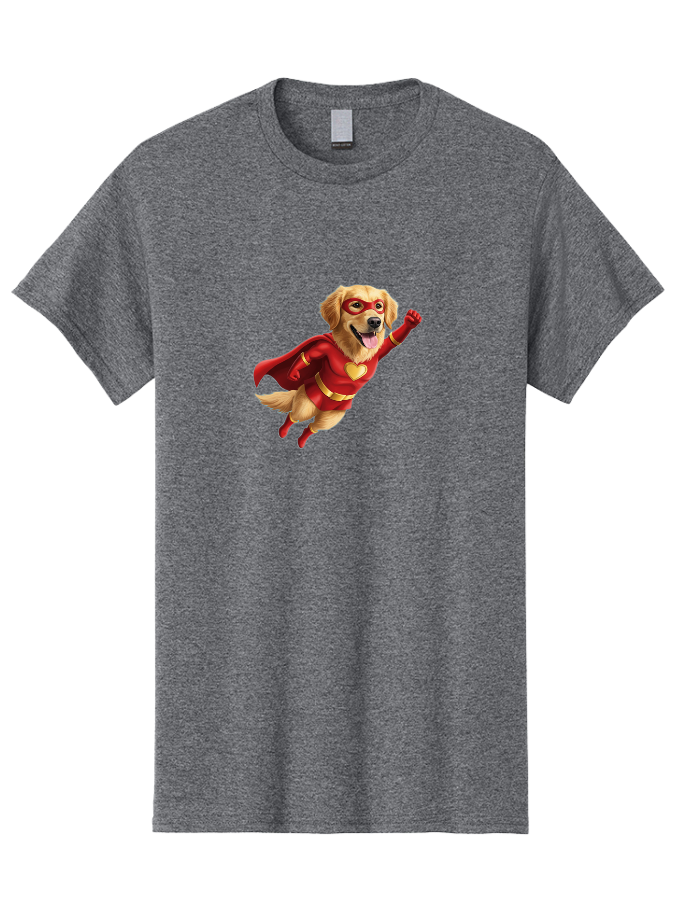 Super-Dog Men'S Graphic Tee, 100% Cotton, Comfortable Casual Summer Wear, Machine Washable, Cartoon Dog In Red Superhero Costume, Flying Dog, Golden Retriever, Superhero Cape, Red Mask, Yellow Belt, Cartoon Character, Dog Hero, Superpowers Bac501