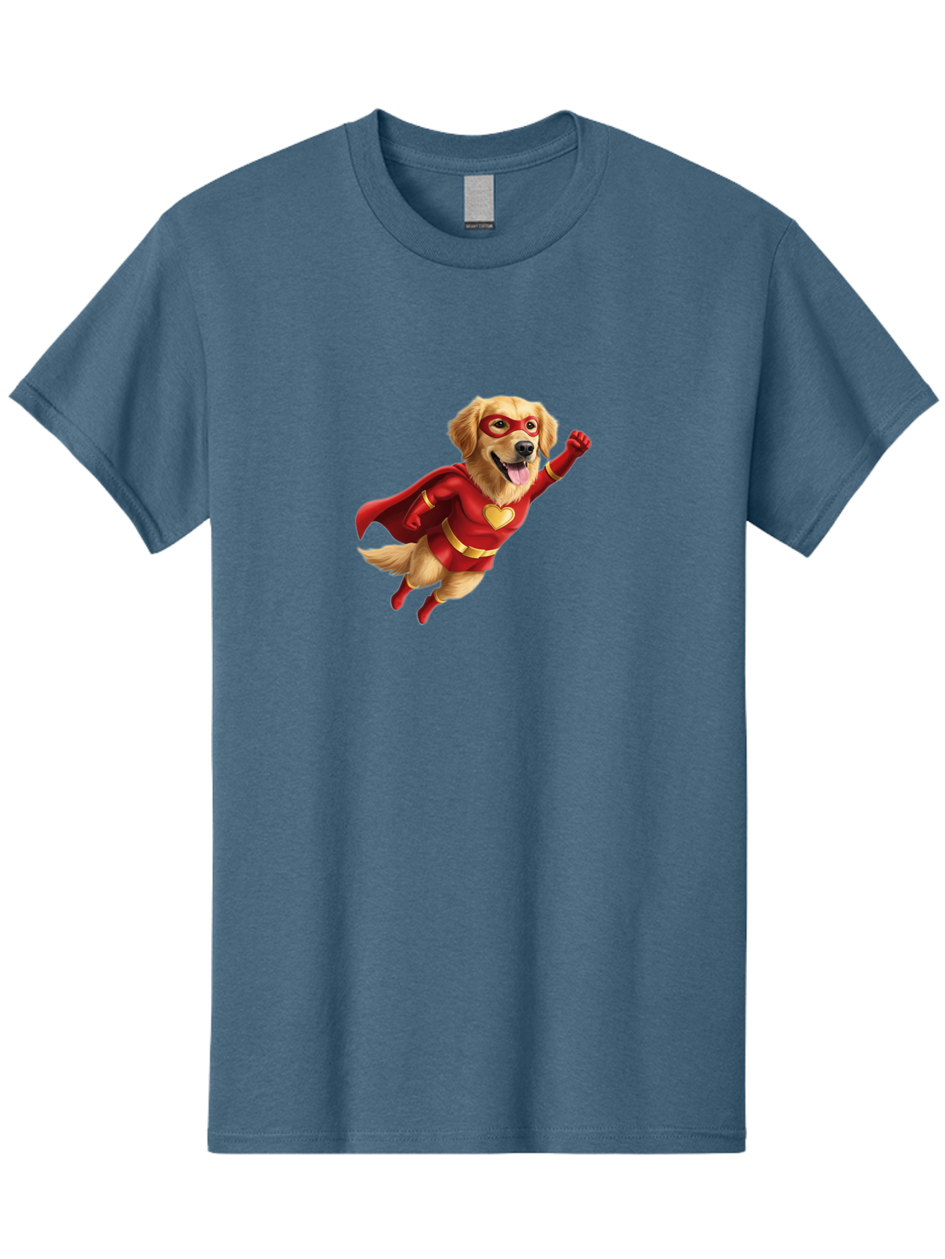Super-Dog Men'S Graphic Tee, 100% Cotton, Comfortable Casual Summer Wear, Machine Washable, Cartoon Dog In Red Superhero Costume, Flying Dog, Golden Retriever, Superhero Cape, Red Mask, Yellow Belt, Cartoon Character, Dog Hero, Superpowers Bac501