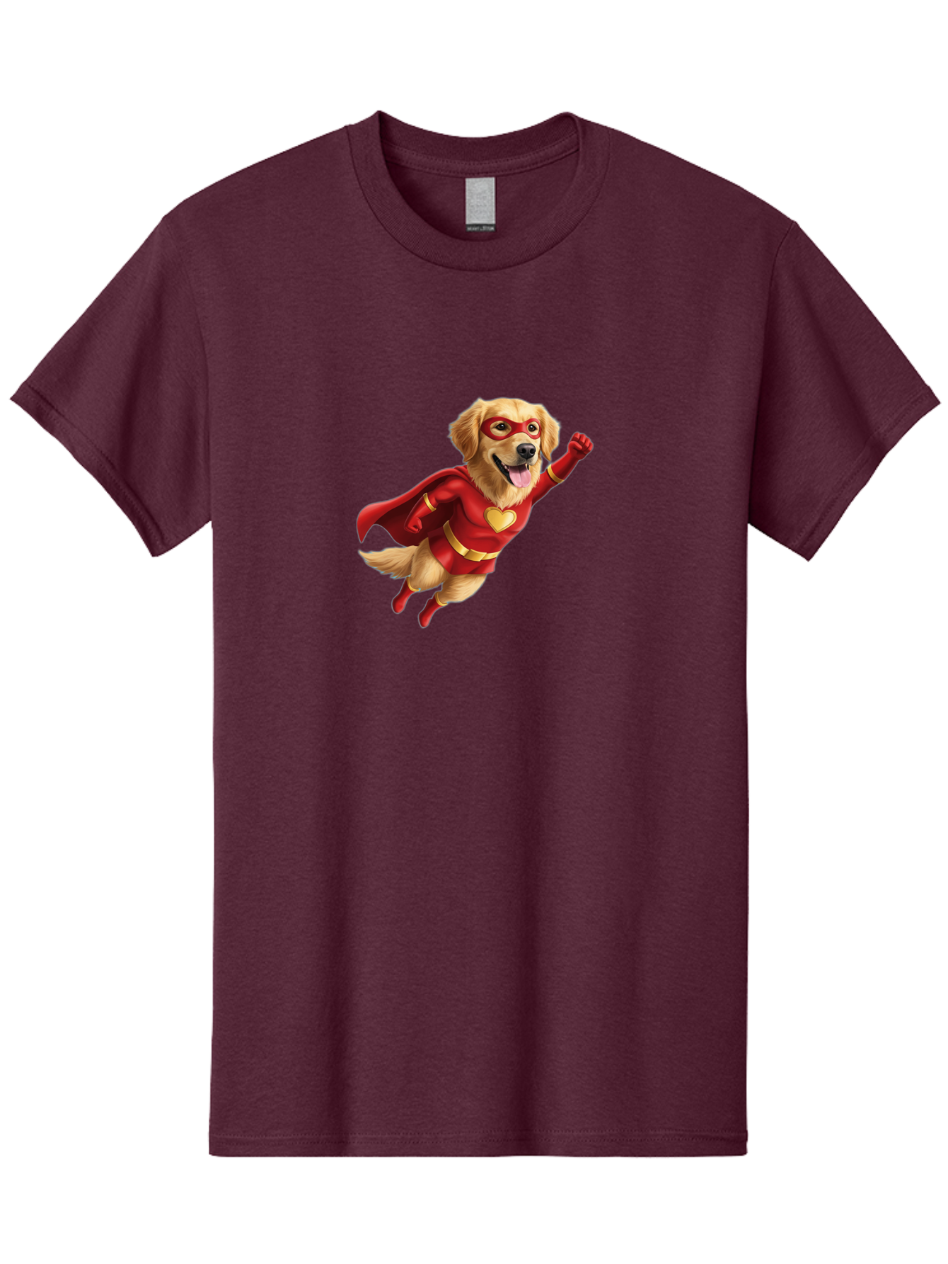 Super-Dog Men'S Graphic Tee, 100% Cotton, Comfortable Casual Summer Wear, Machine Washable, Cartoon Dog In Red Superhero Costume, Flying Dog, Golden Retriever, Superhero Cape, Red Mask, Yellow Belt, Cartoon Character, Dog Hero, Superpowers Bac501
