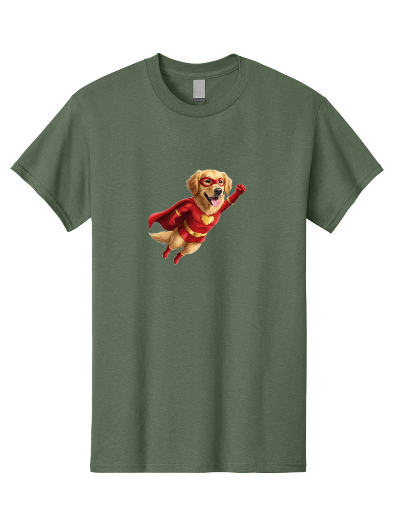 Super-Dog Men'S Graphic Tee, 100% Cotton, Comfortable Casual Summer Wear, Machine Washable, Cartoon Dog In Red Superhero Costume, Flying Dog, Golden Retriever, Superhero Cape, Red Mask, Yellow Belt, Cartoon Character, Dog Hero, Superpowers Bac501