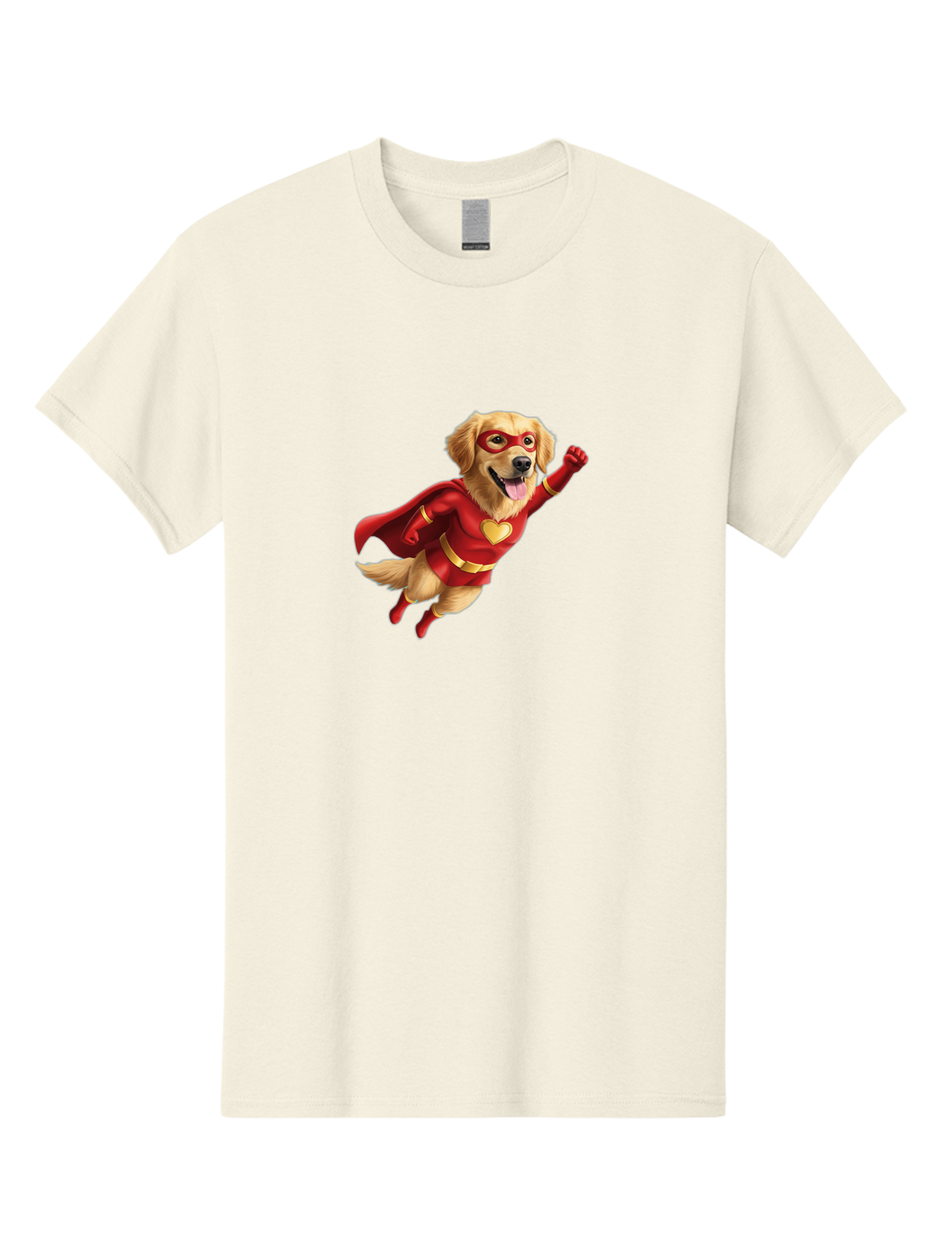 Super-Dog Men'S Graphic Tee, 100% Cotton, Comfortable Casual Summer Wear, Machine Washable, Cartoon Dog In Red Superhero Costume, Flying Dog, Golden Retriever, Superhero Cape, Red Mask, Yellow Belt, Cartoon Character, Dog Hero, Superpowers Bac501
