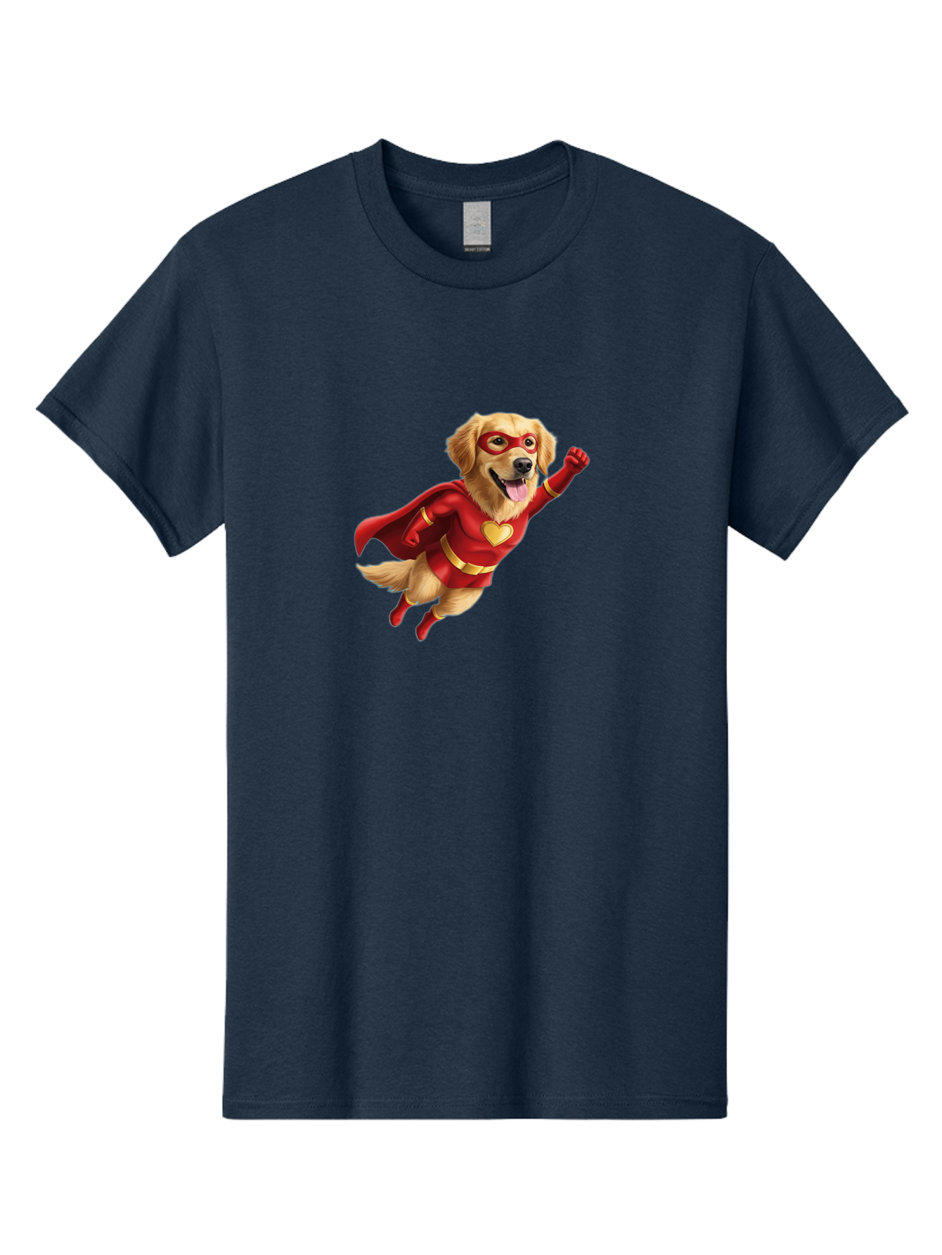 Super-Dog Men'S Graphic Tee, 100% Cotton, Comfortable Casual Summer Wear, Machine Washable, Cartoon Dog In Red Superhero Costume, Flying Dog, Golden Retriever, Superhero Cape, Red Mask, Yellow Belt, Cartoon Character, Dog Hero, Superpowers Bac501