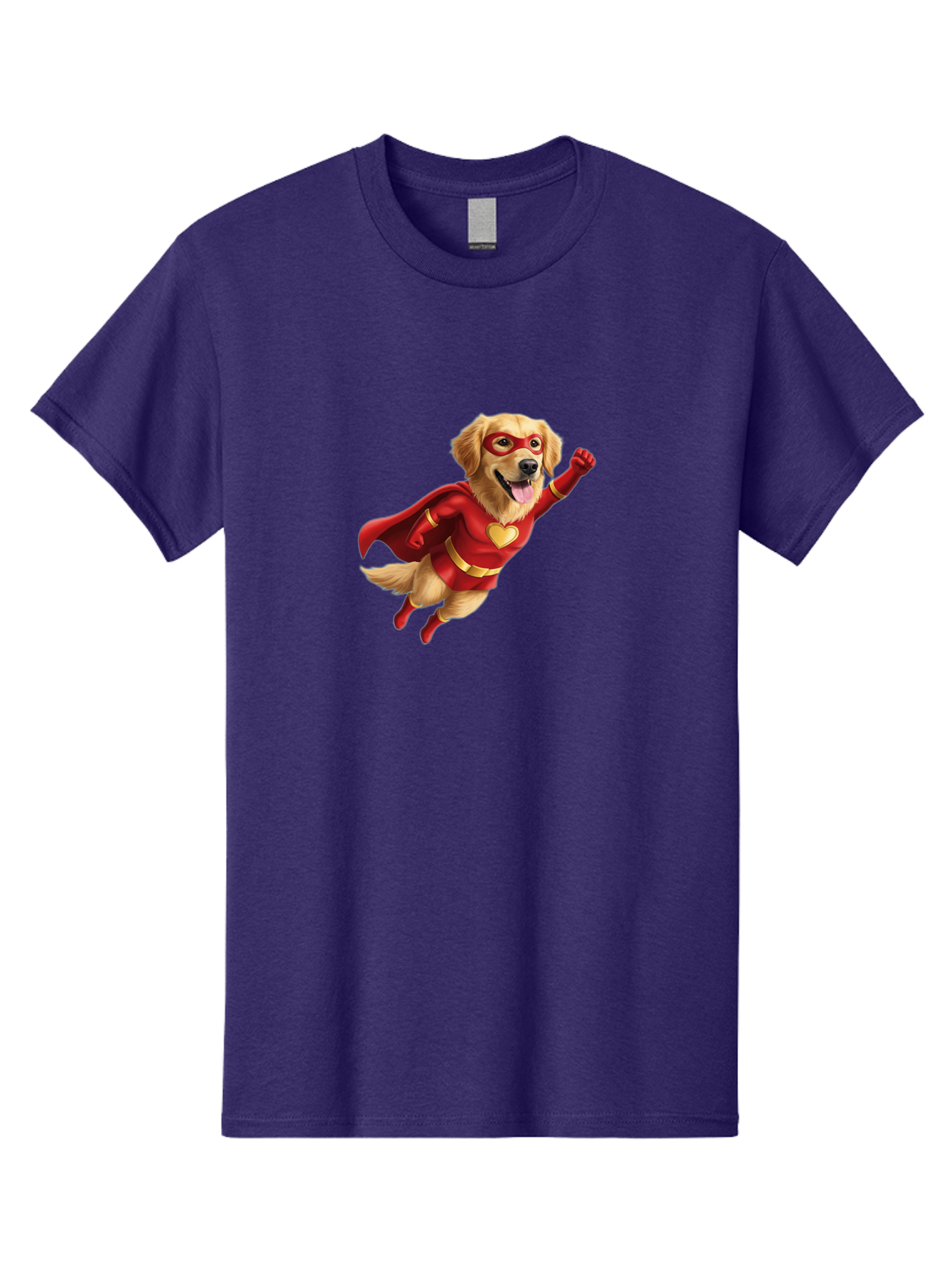 Super-Dog Men'S Graphic Tee, 100% Cotton, Comfortable Casual Summer Wear, Machine Washable, Cartoon Dog In Red Superhero Costume, Flying Dog, Golden Retriever, Superhero Cape, Red Mask, Yellow Belt, Cartoon Character, Dog Hero, Superpowers Bac501