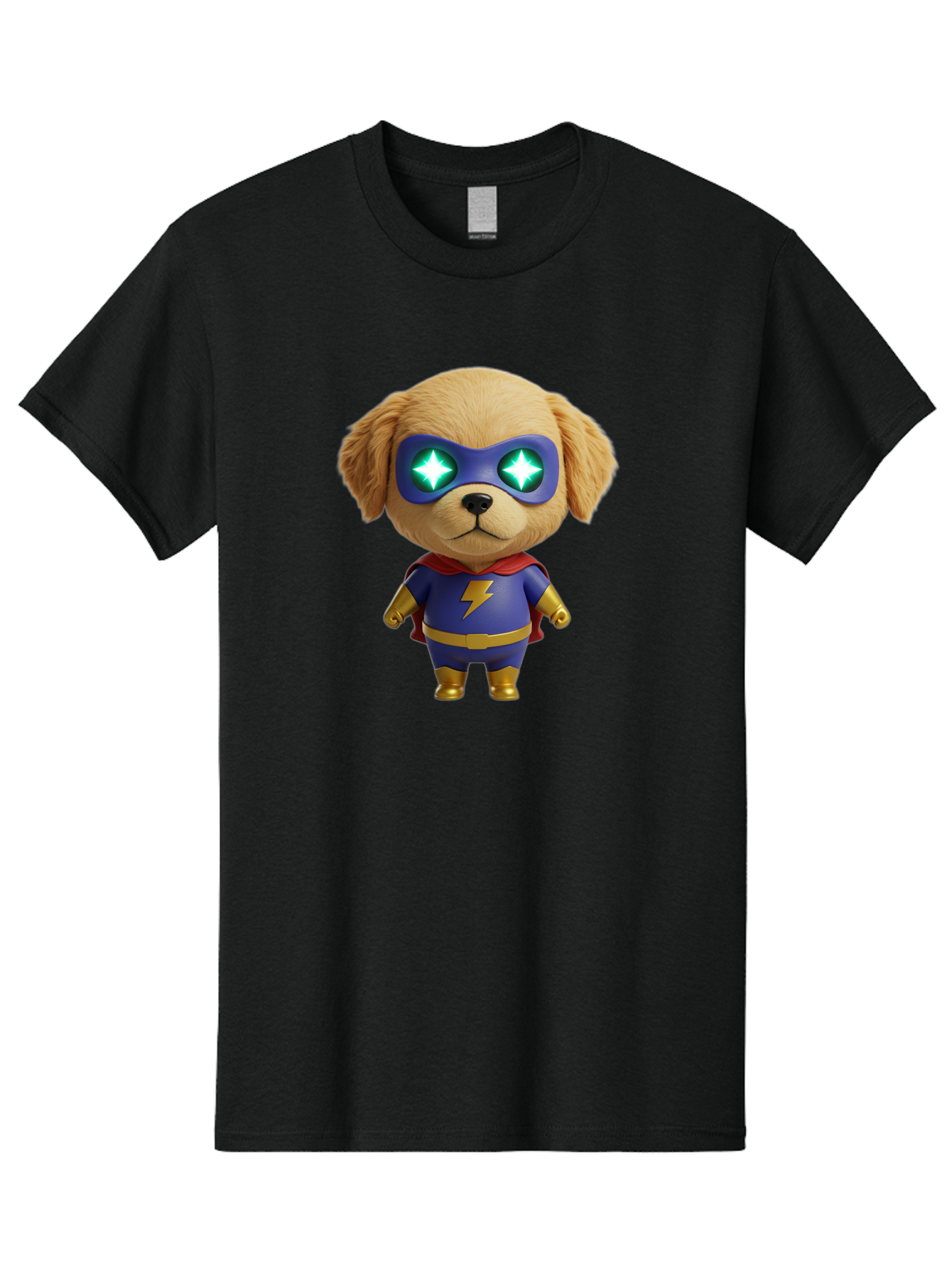 Super-Puppy Men'S Graphic Tee, 100% Cotton, Comfortable Casual Summer Wear, Machine Washable, Superhero Dog, Cartoon Character, Puppy Wearing Mask, Superhero Costume, Puppy With Cape, Dog With Lightning Bolt, Cute Puppy, Digital Illustration, Bac502